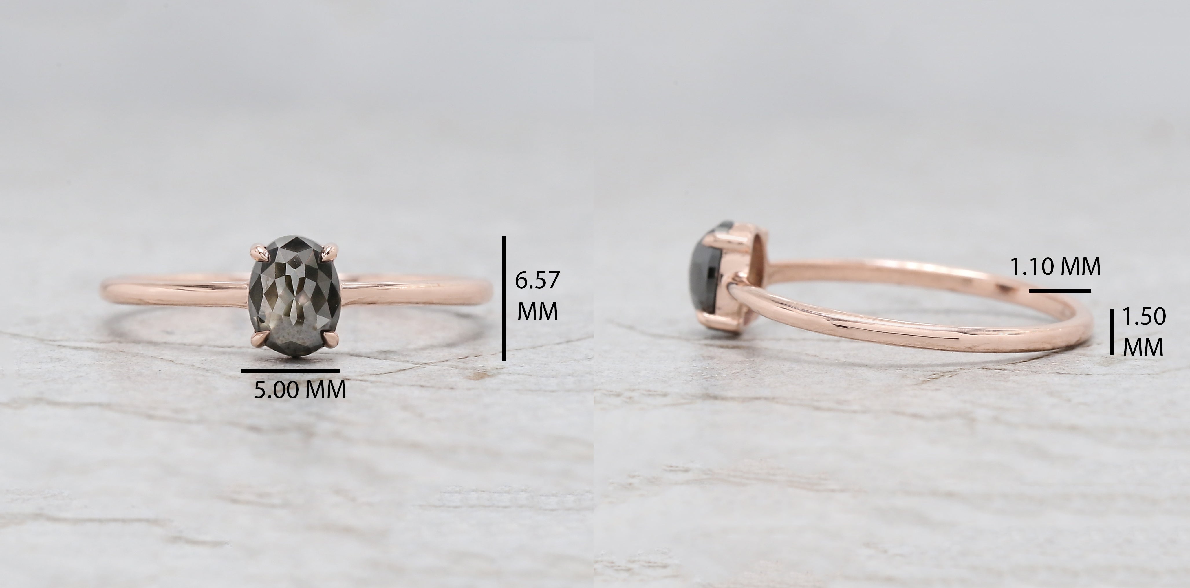 Oval Cut Salt And Pepper Diamond Ring 0.84 Ct 6.30 MM Oval Diamond Ring 14K Solid Rose Gold Silver Oval Engagement Ring Gift For Her QL8355