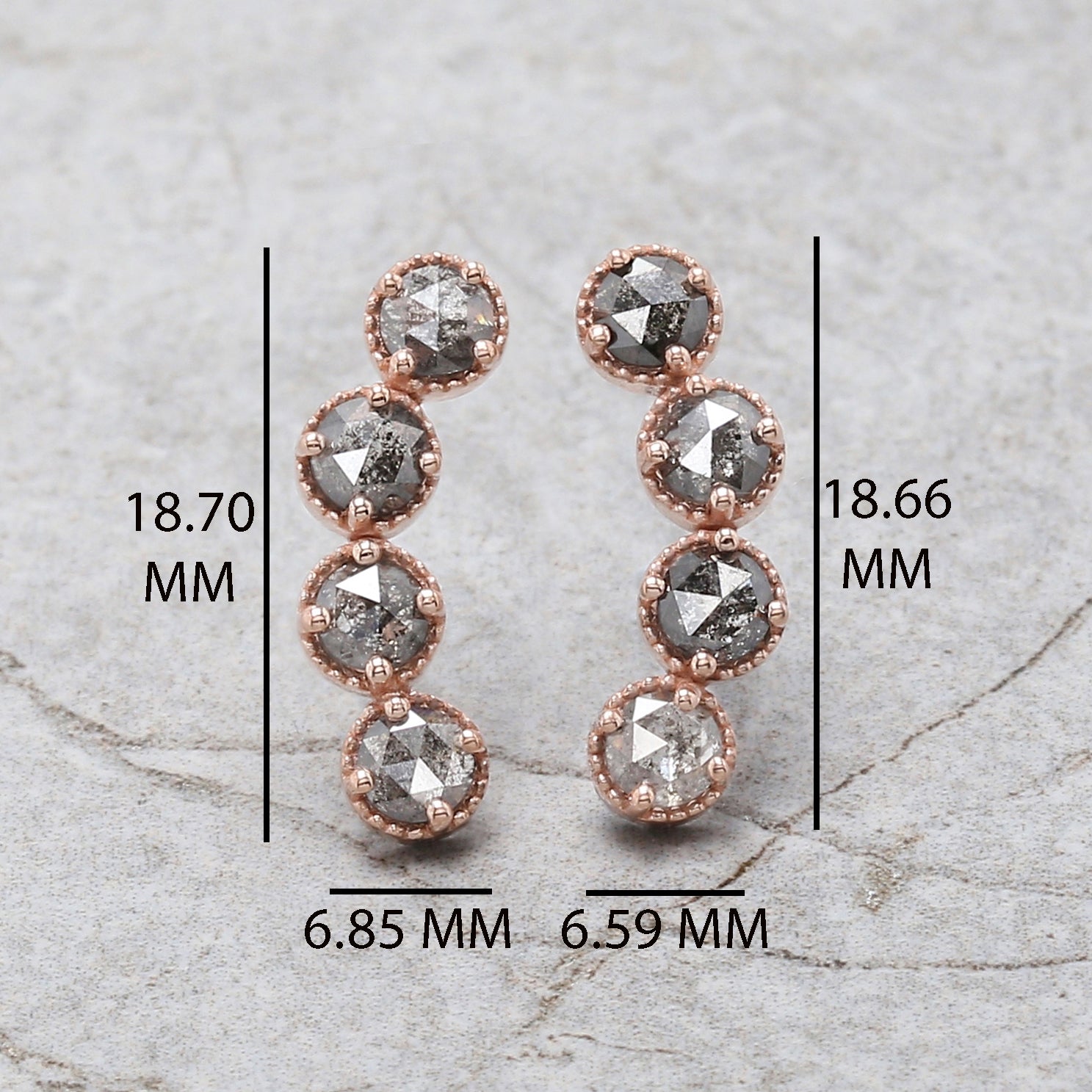 Round Rose Cut Salt and Pepper Diamond Earring Engagement Wedding Gift Earring 14K Solid Rose White Yellow Gold Earring 1.40 CT KDL2391