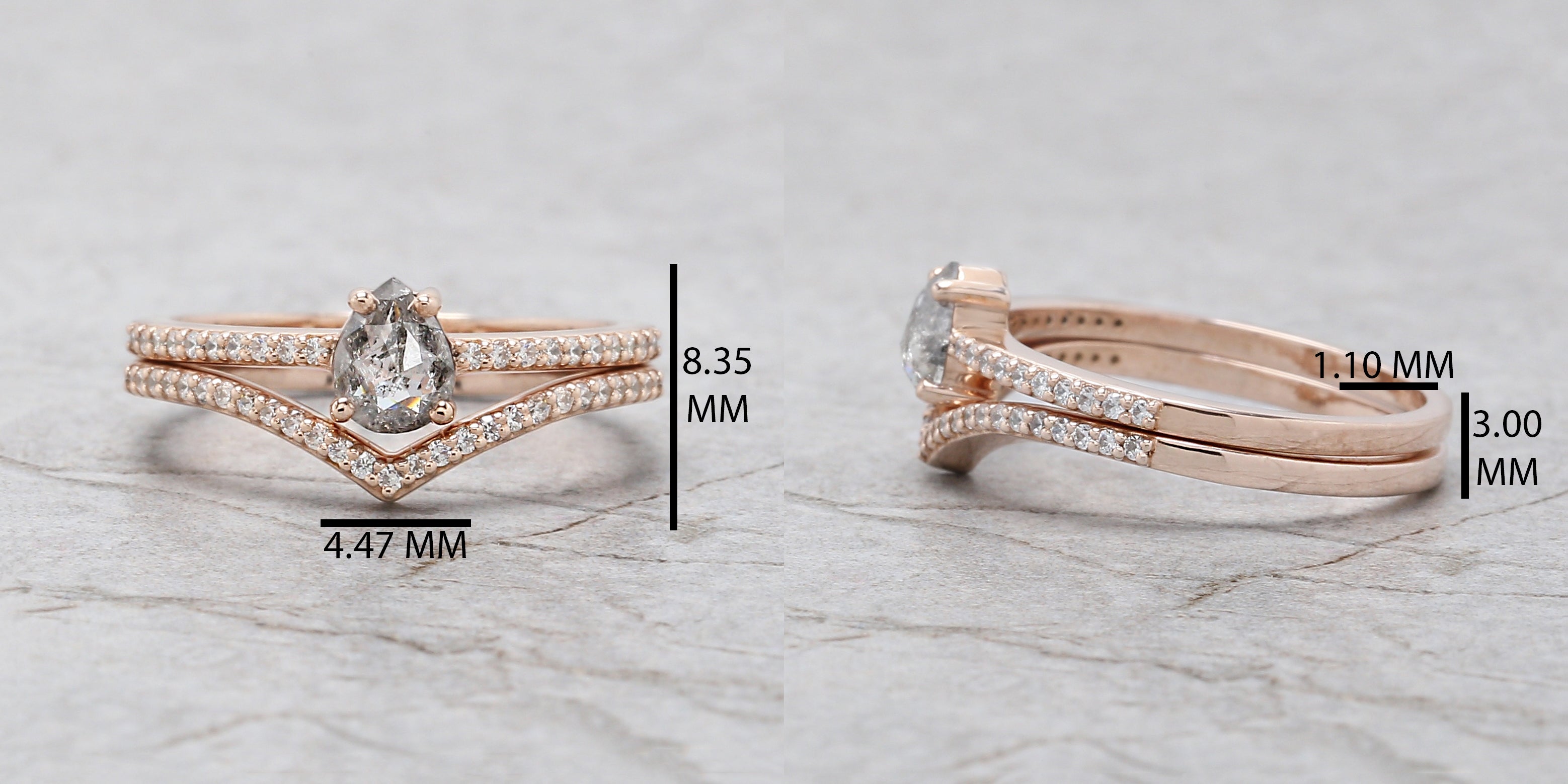 Pear Cut Salt And Pepper Diamond Ring 0.34 Ct 5.80 MM Pear Diamond Ring 14K Solid Rose Gold Silver Pear Engagement Ring Gift For Her QL3127