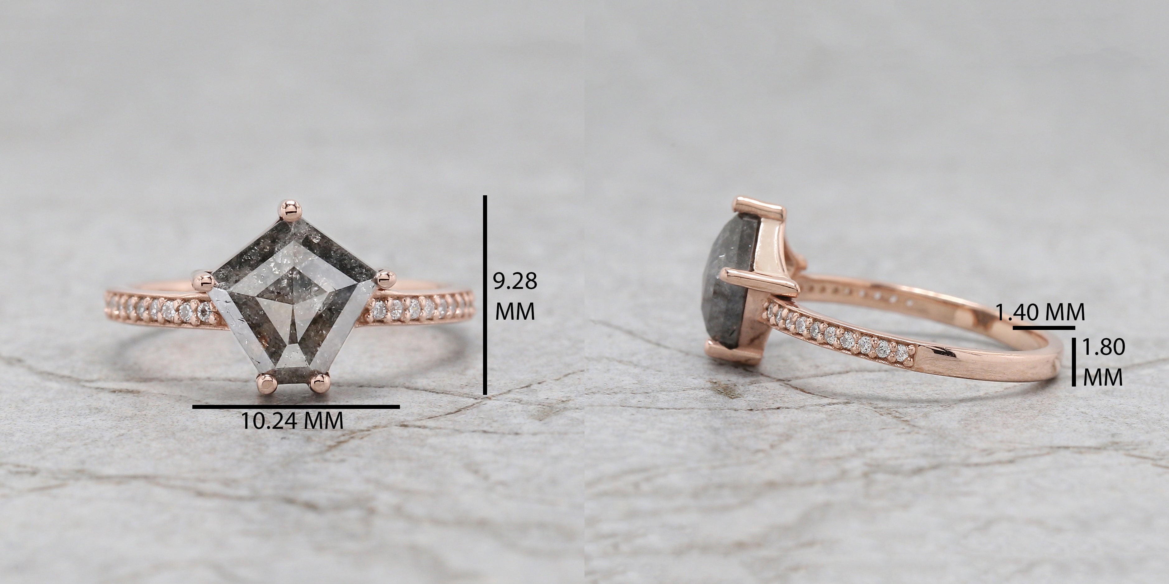Pentagon Cut Salt And Pepper Diamond Ring 2.03 Ct 8.70 MM Pentagon Diamond Ring 14K Rose Gold Silver Engagement Ring Gift For Her QL9999
