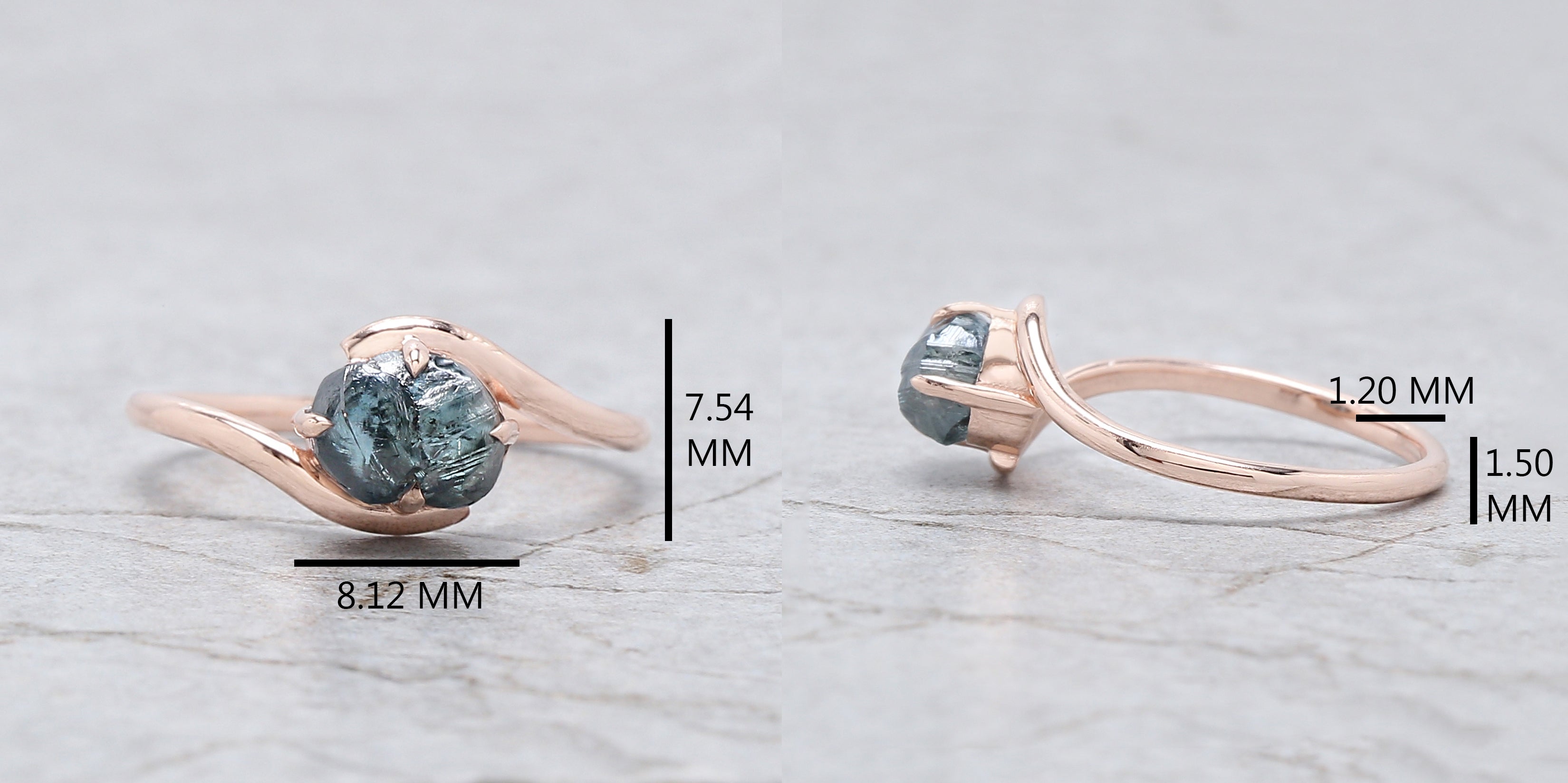 Rough Blue Color Diamond Ring 1.49 Ct 7.07 MM Crystal Rough Diamond Ring 14K Solid Rose Gold Silver Engagement Ring Gift For Her QLB2274