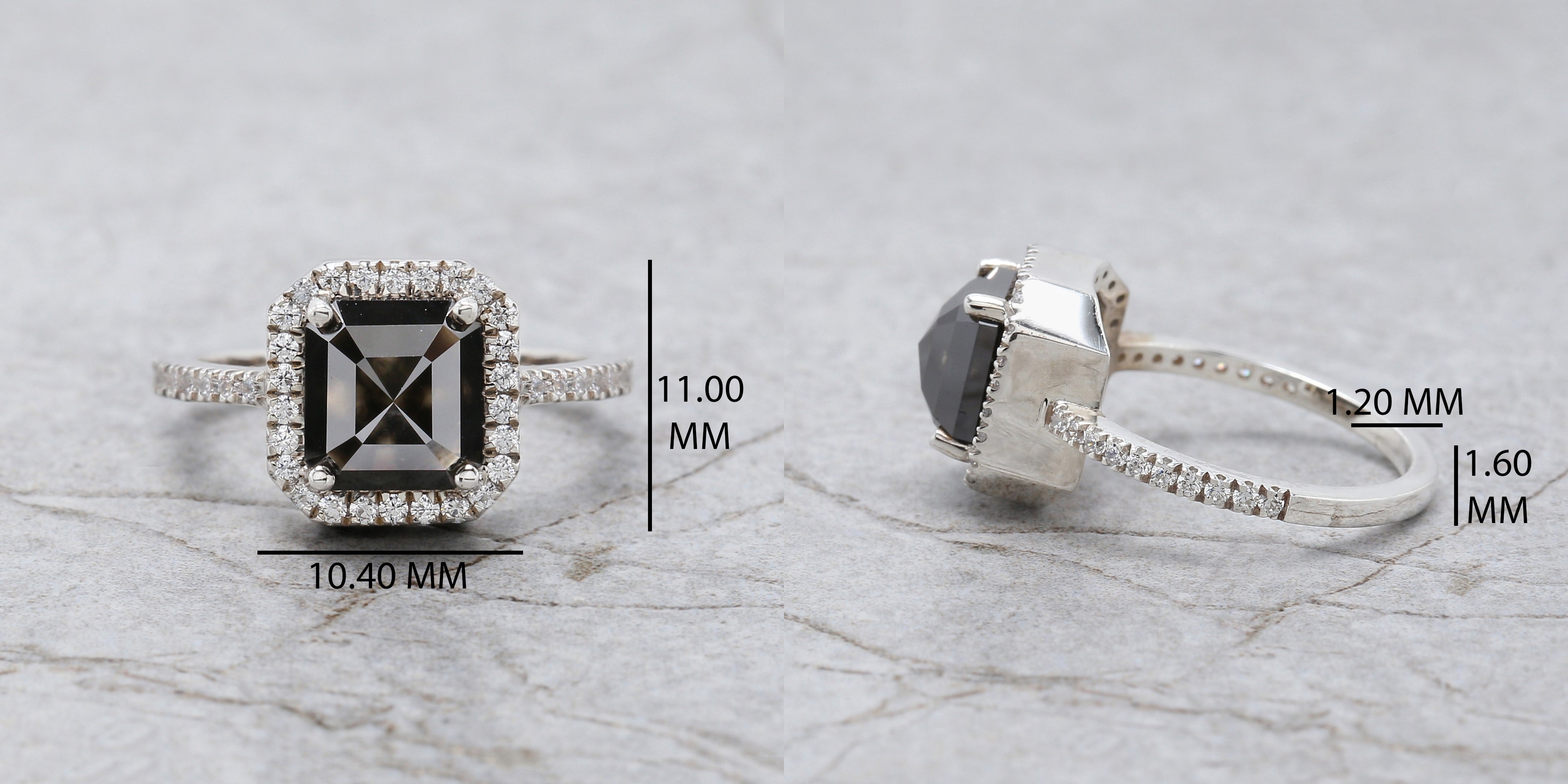 Emerald Cut Salt And Pepper Diamond Ring 3.05 Ct 7.90 MM Emerald Diamond Ring 14K Solid White Gold Silver Engagement Ring Gift For Her QL9503