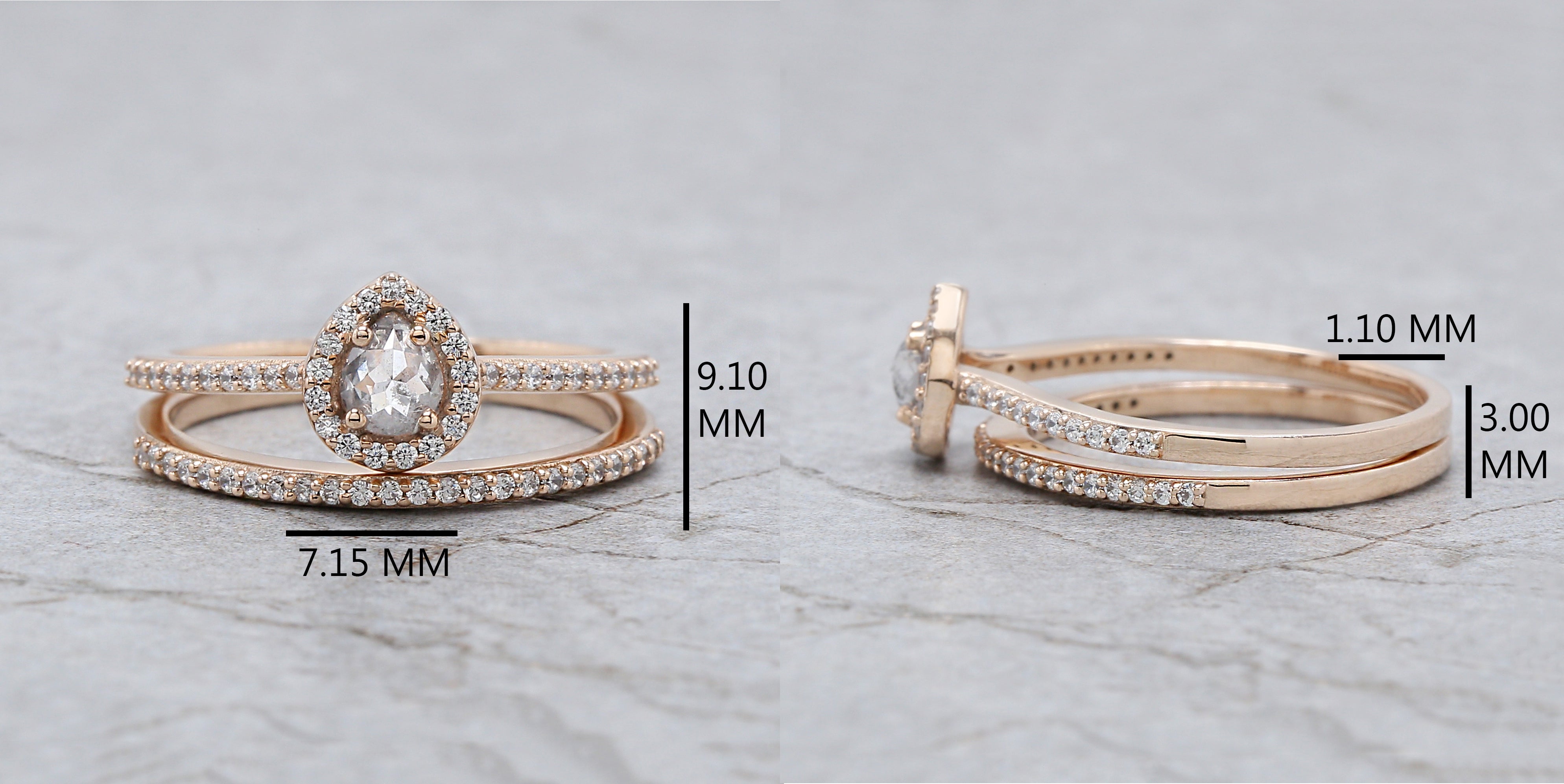 Pear Cut Salt And Pepper Diamond Ring 0.23 Ct 4.65 MM Pear Diamond Ring 14K Solid Rose Gold Silver Pear Engagement Ring Gift For Her QN2529