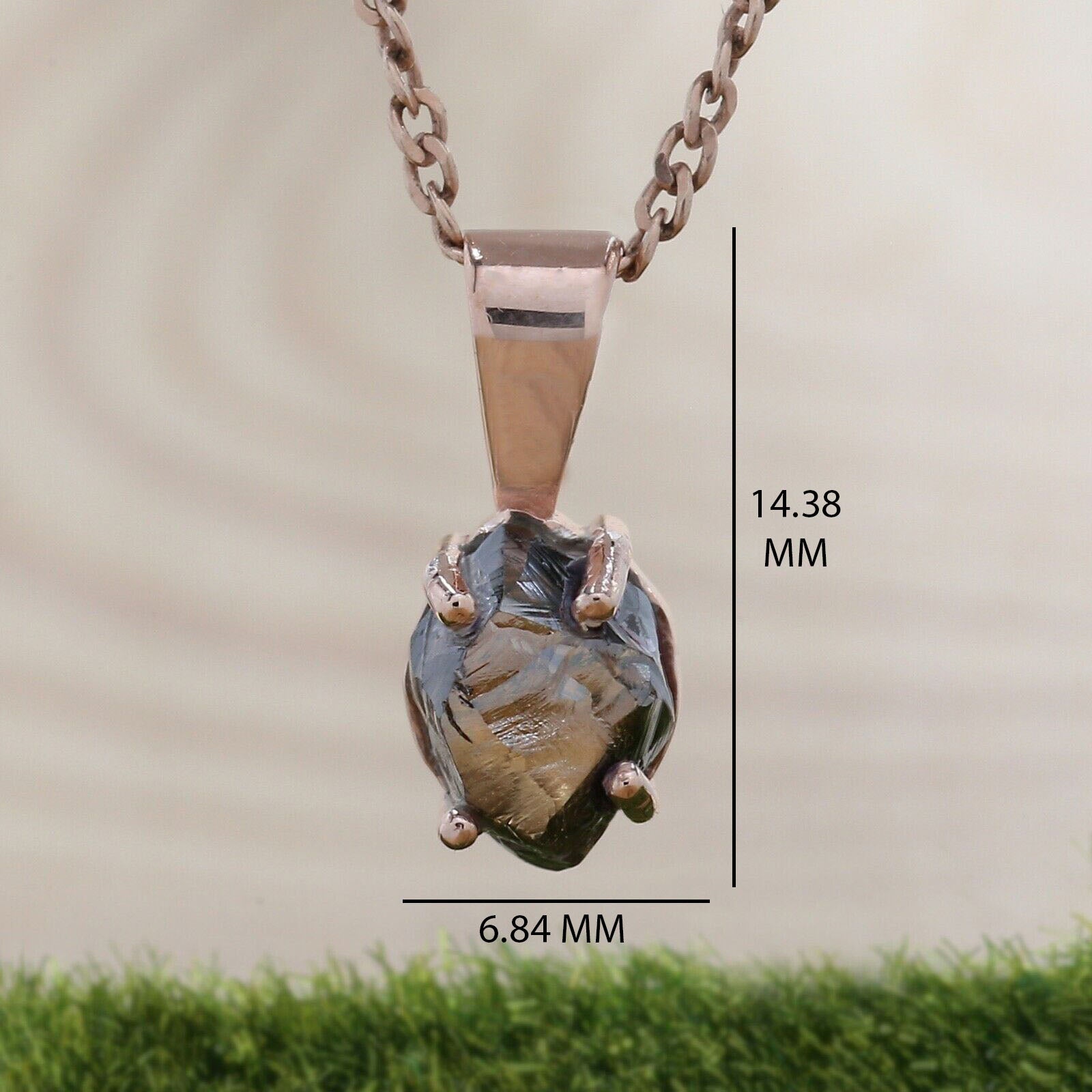 Rough Brown Color Diamond Pendant 2.08 Ct 6.60 MM Rough Diamond Pendant 14K Solid Rose Gold Silver Engagement Pendant Gift For Her QL6300