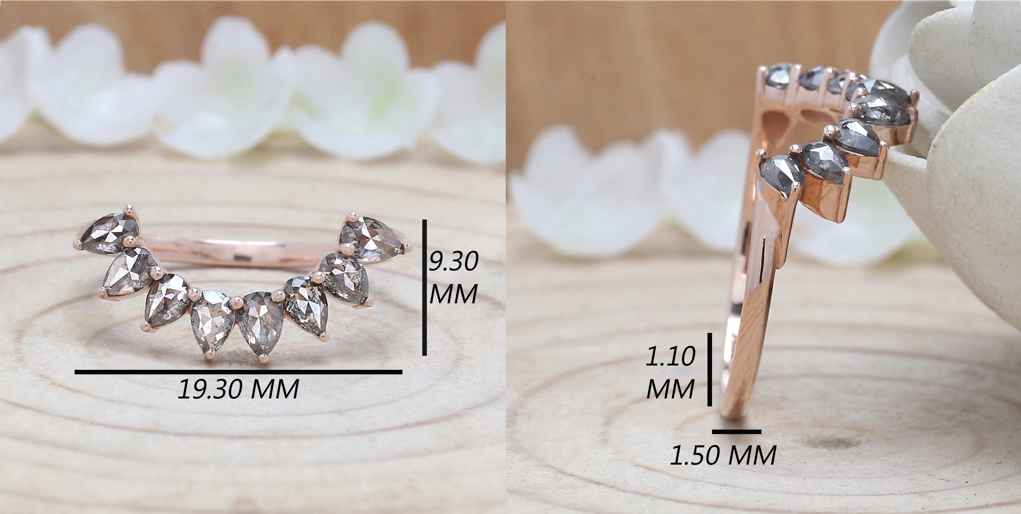 Salt And Pepper Pear Diamond Ring 14K Solid Rose White Yellow Gold Ring Engagement Wedding Gift Ring 0.84 CT KD1090