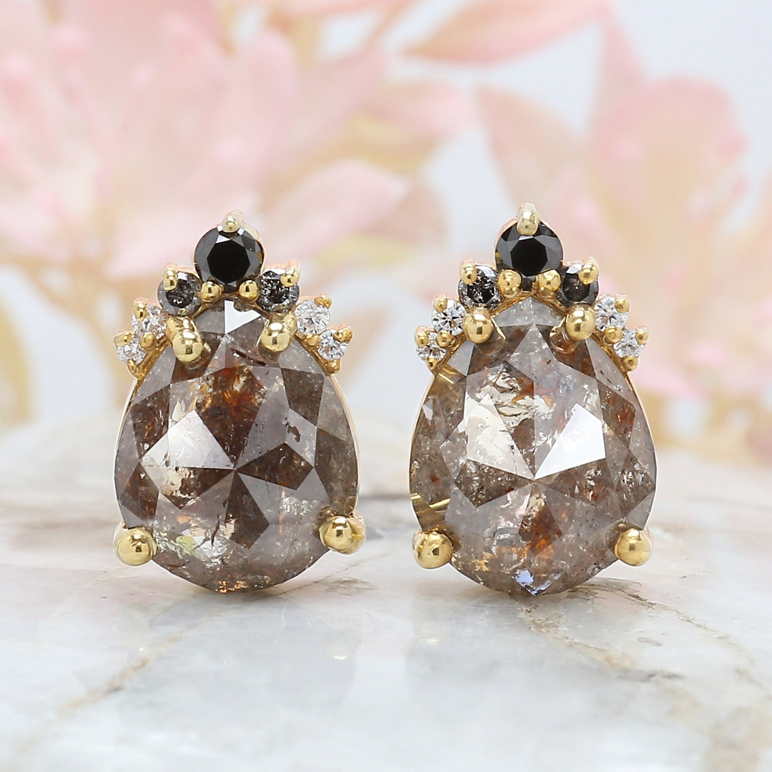 Pear Cut Brown Color Diamond Earring 3.93 Ct 9.85 MM Pear Diamond Earring 14K Solid Rose Gold Silver Engagement Earring Gift For Her QL6618