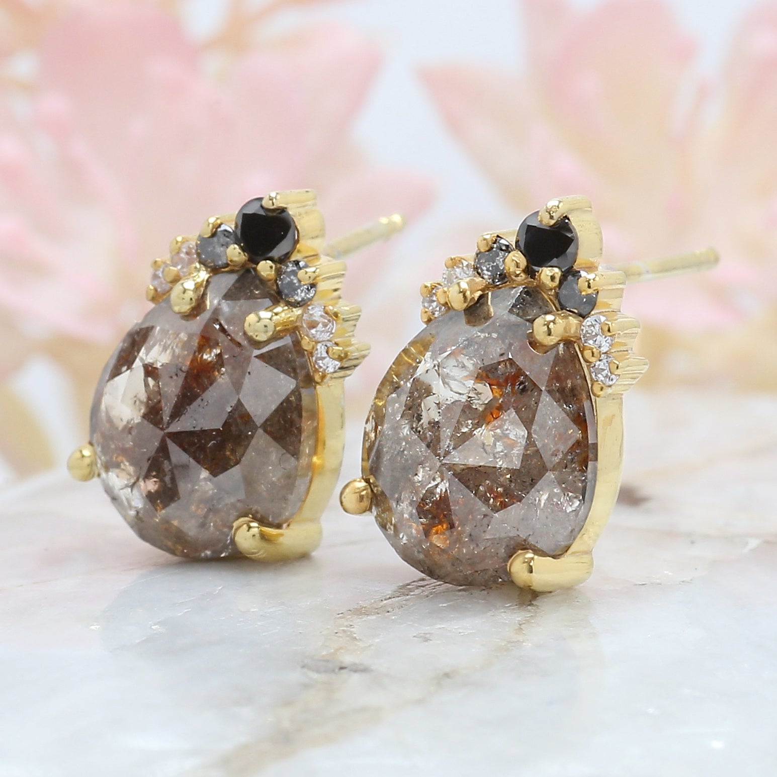 Pear Cut Brown Color Diamond Earring 3.93 Ct 9.85 MM Pear Diamond Earring 14K Solid Rose Gold Silver Engagement Earring Gift For Her QL6618