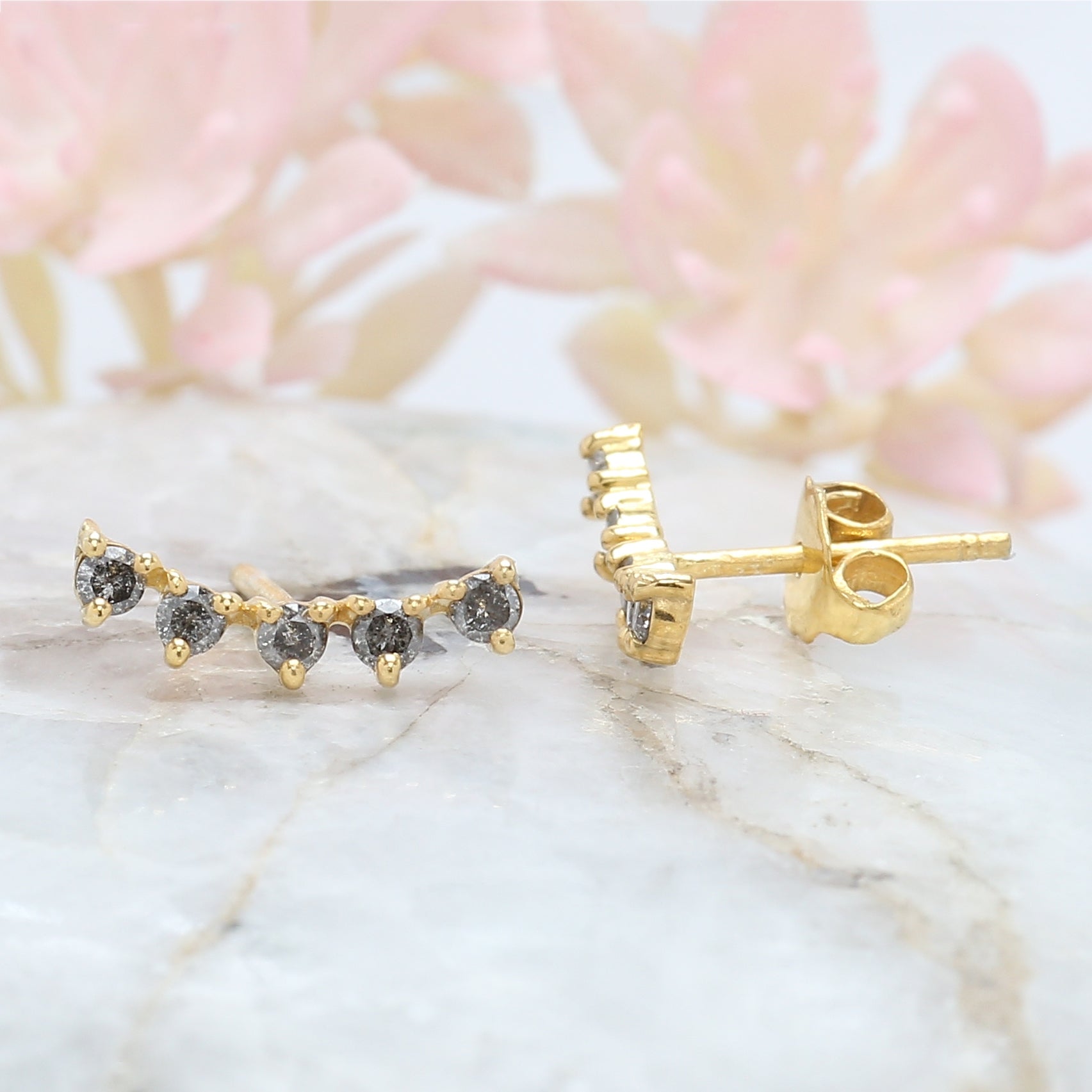 Salt And Pepper Round Diamond Earring 14K Solid Rose White Yellow Gold Engagement Wedding Gift Earring 0.30 CT KD941