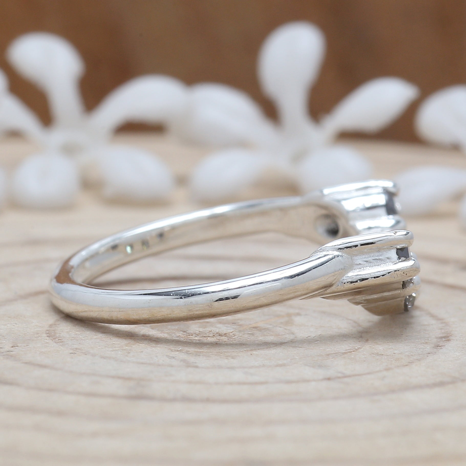 0.60 CT Salt And Pepper Band, Round Brilliant Cut Diamond Band, Engagement Band, 14K White Gold Band, Wedding Band, Gift For Her KD929