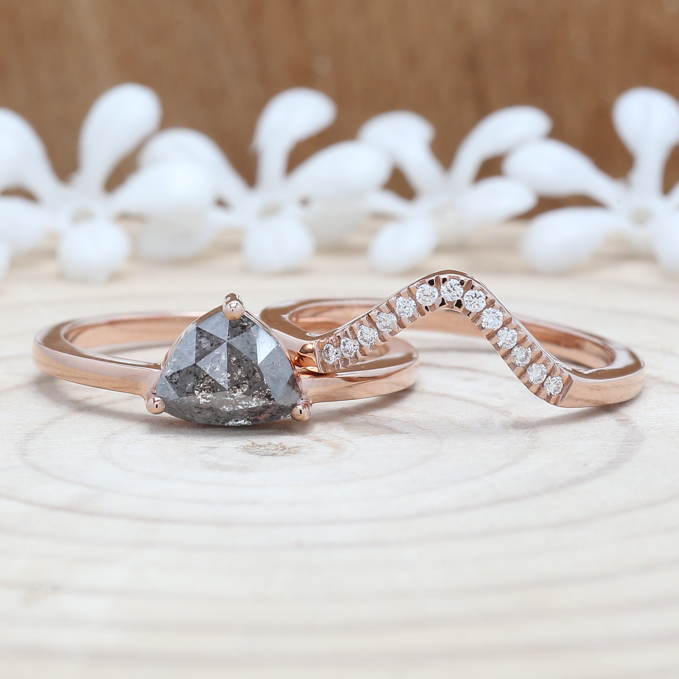 Triangle Cut Salt And Pepper Diamond Ring 1.63 Ct 6.35 MM Triangle Diamond Ring 14K Solid Rose Gold Silver Engagement Ring Gift For Her QL2986