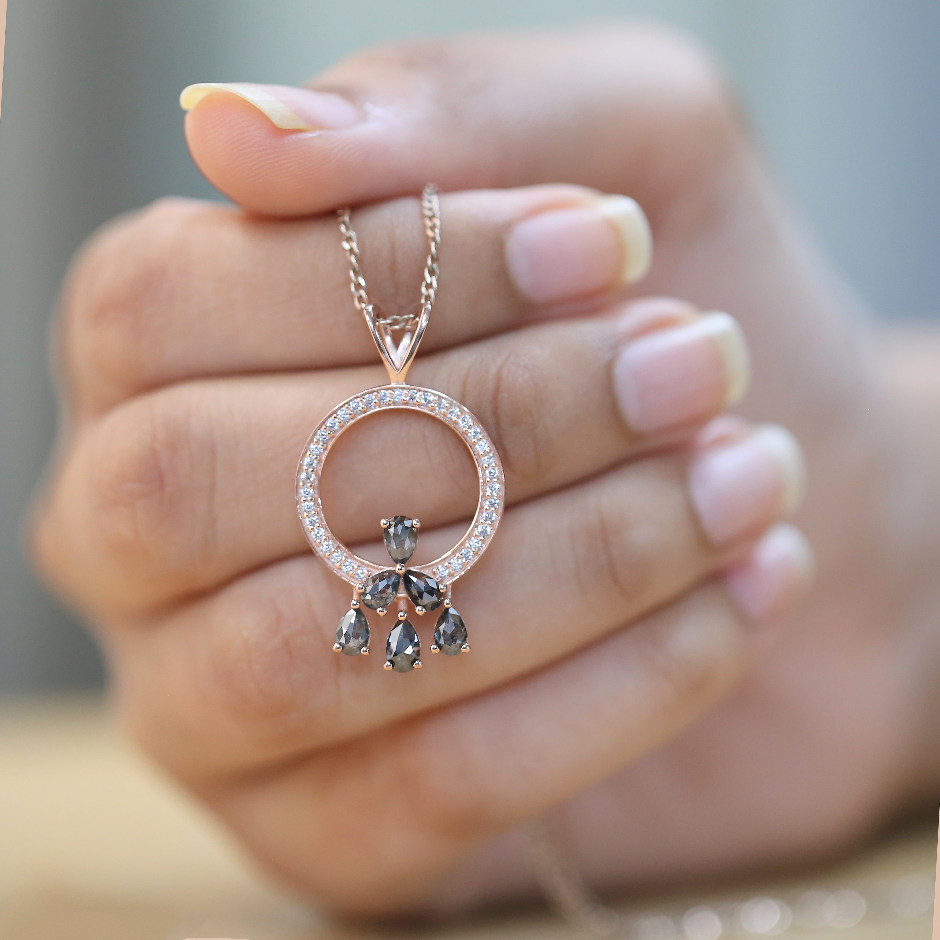 Pear Salt And Pepper Diamond Pendant Engagement Wedding Gift Pendant 14K Solid Rose White Yellow Gold Pendant 0.95 CT KDL1256