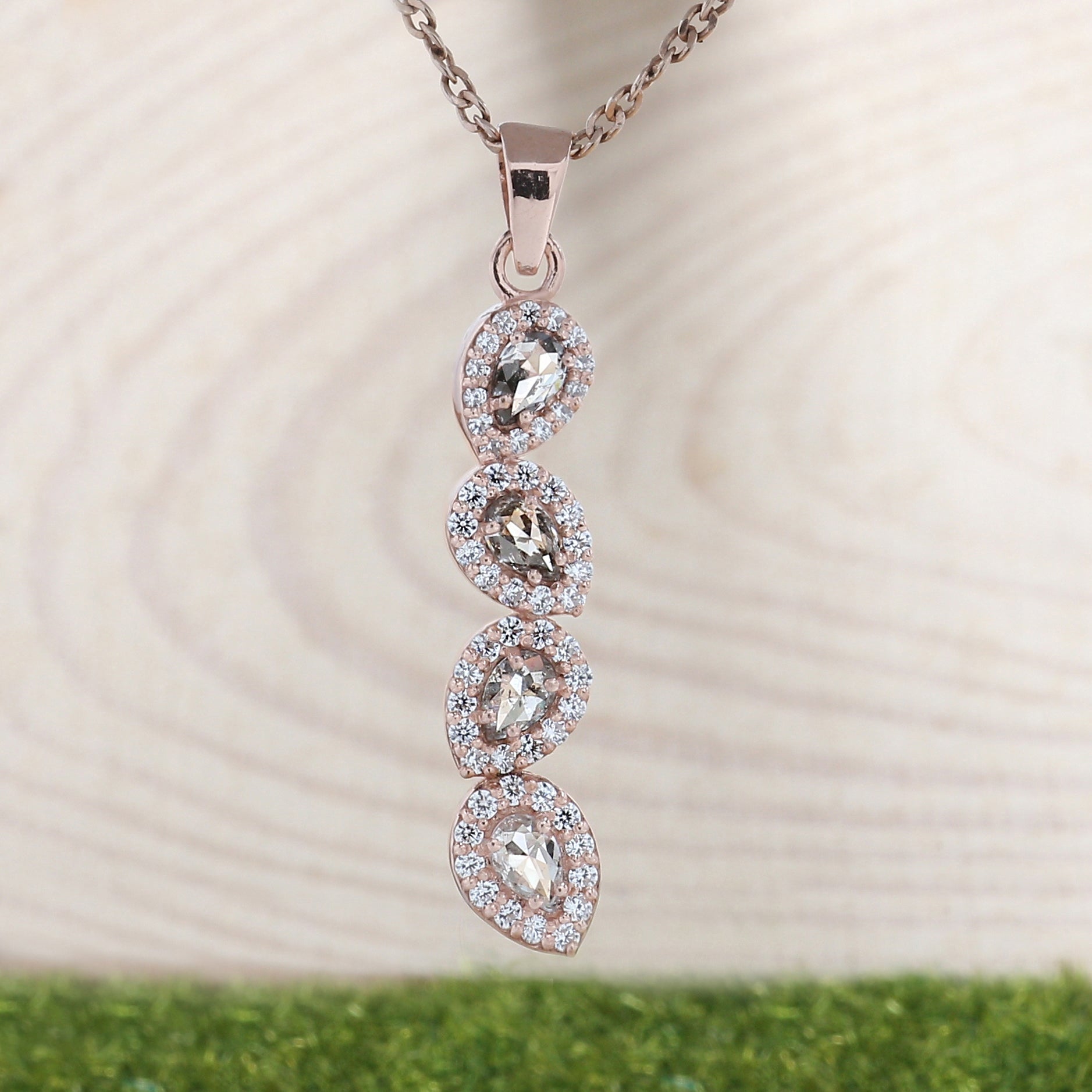 Salt And Pepper Pear Diamond Pendant 14K Solid Rose White Yellow Gold Pendant Engagement Wedding Gift Pendant 0.62 CT KDN1570