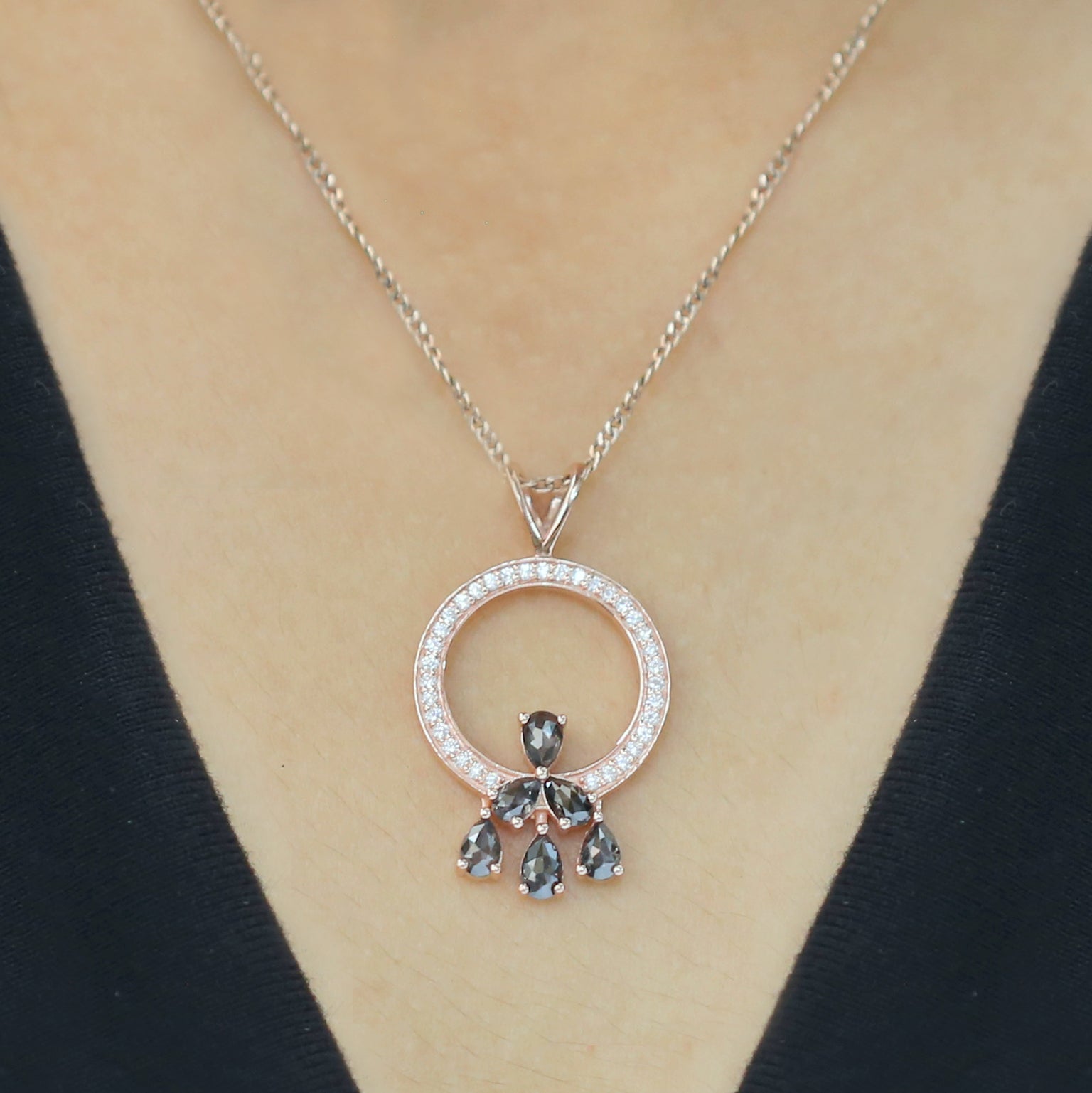 Pear Salt And Pepper Diamond Pendant Engagement Wedding Gift Pendant 14K Solid Rose White Yellow Gold Pendant 0.95 CT KDL1256