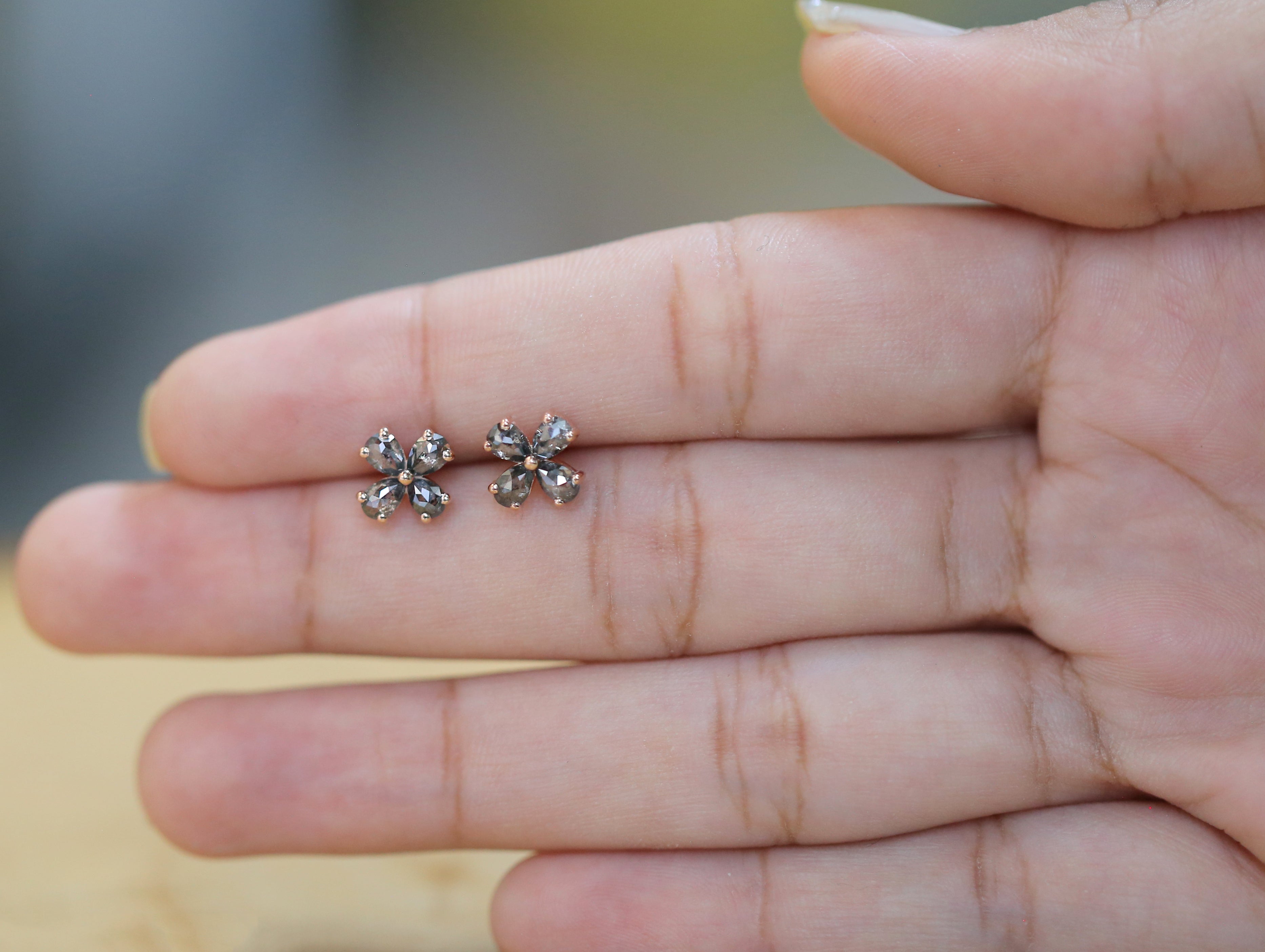 Pear Cut Salt And Pepper Diamond Earring 1.11 Ct 4.15 MM Pear Shape Diamond Earring 14K Solid Rose Gold Silver Engagement Earring QL1281