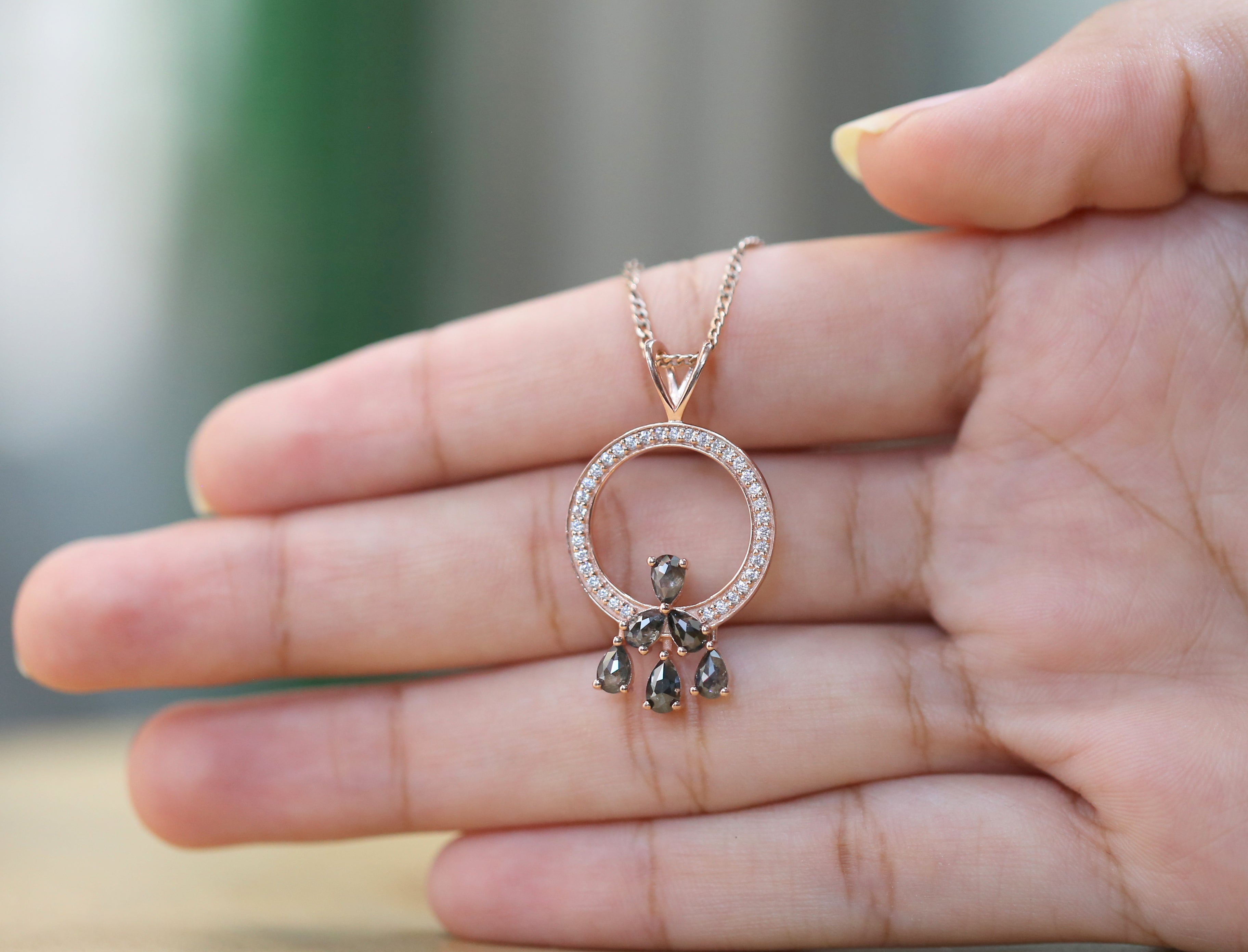 Pear Salt And Pepper Diamond Pendant Engagement Wedding Gift Pendant 14K Solid Rose White Yellow Gold Pendant 0.95 CT KDL1256
