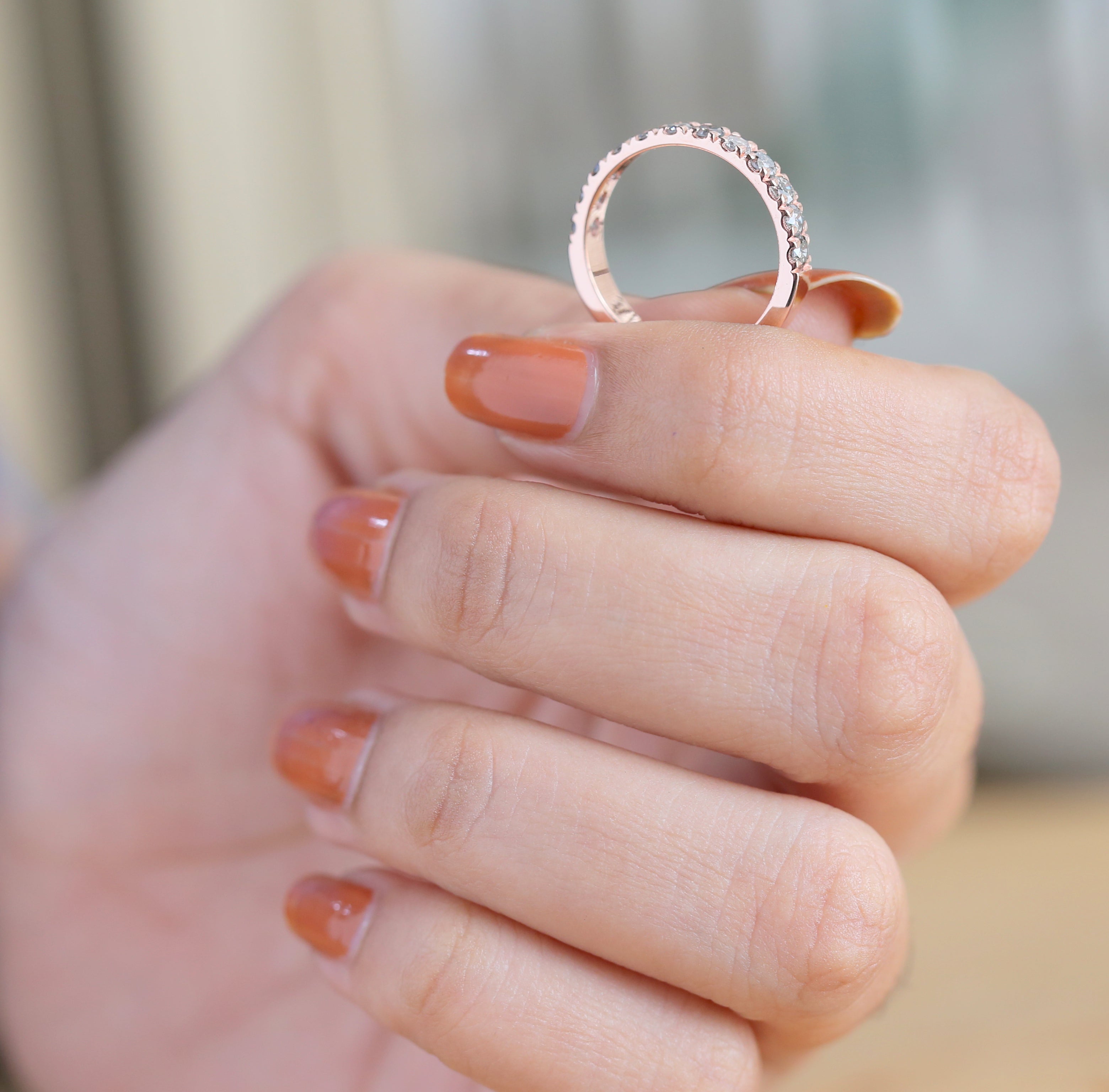0.83 CT Salt And Pepper Band, Round Brilliant Cut Diamond Band, Engagement Band, 14K Rose Gold Band, Wedding Band, Gift For Her KD930