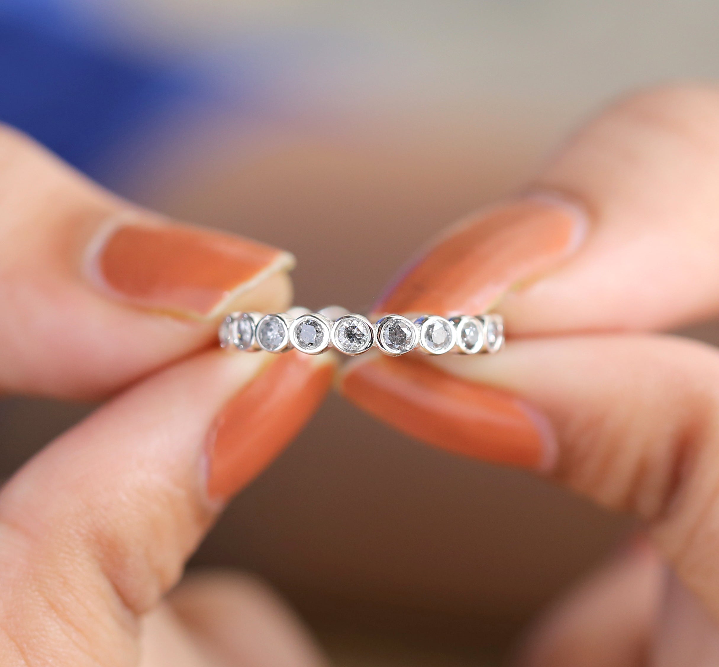 0.70 CT, Salt And Pepper Band, Round Brilliant Cut Diamond Band, Engagement Band, 14K White Gold Band, Wedding Band, Gift For Her KD931