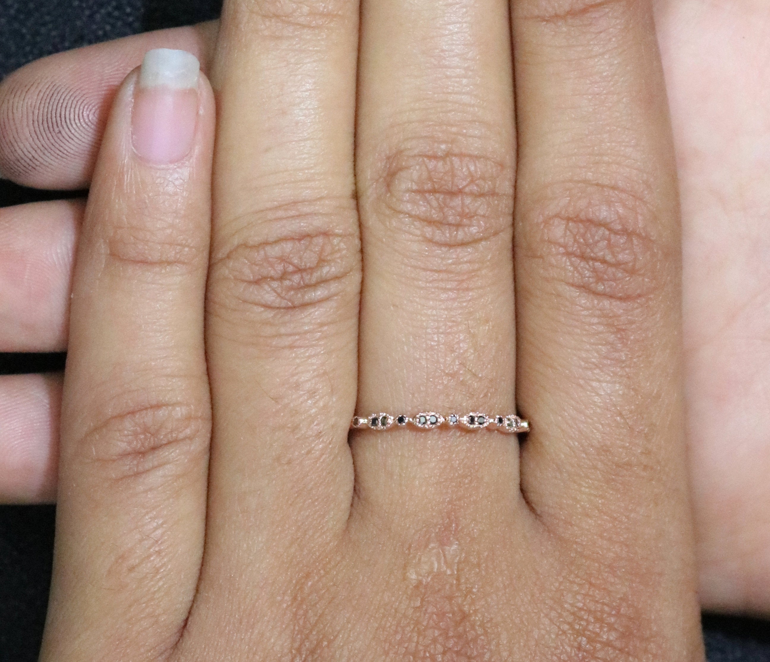 14k Solid Gold 1.30 MM  0.07 CT Black Color  Diamond Wedding Band Minimalist stacking dainty matching anniversary Ring Gift For Her KD077