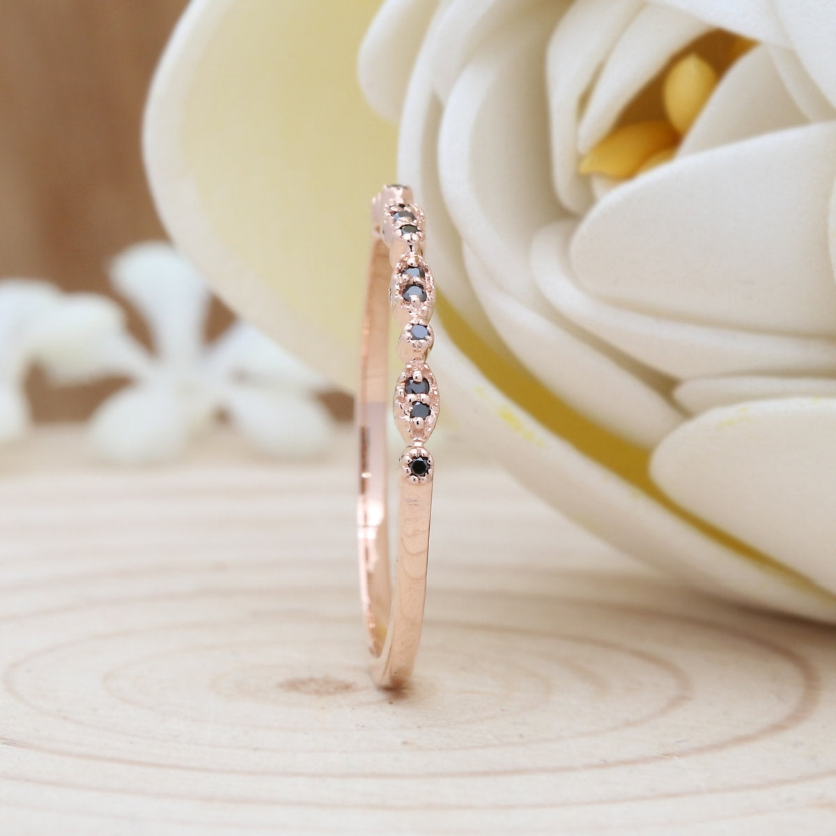 14k Solid Gold 1.30 MM  0.07 CT Black Color  Diamond Wedding Band Minimalist stacking dainty matching anniversary Ring Gift For Her KD077