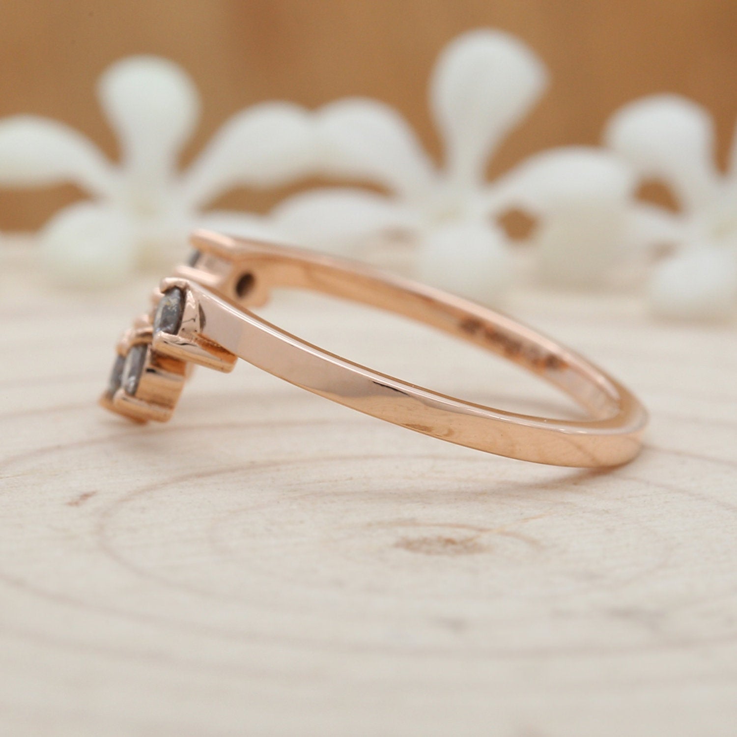 14K Rose Gold Band Salt And Pepper Round Diamond Ring Engagement Wedding Gift Ring KD292