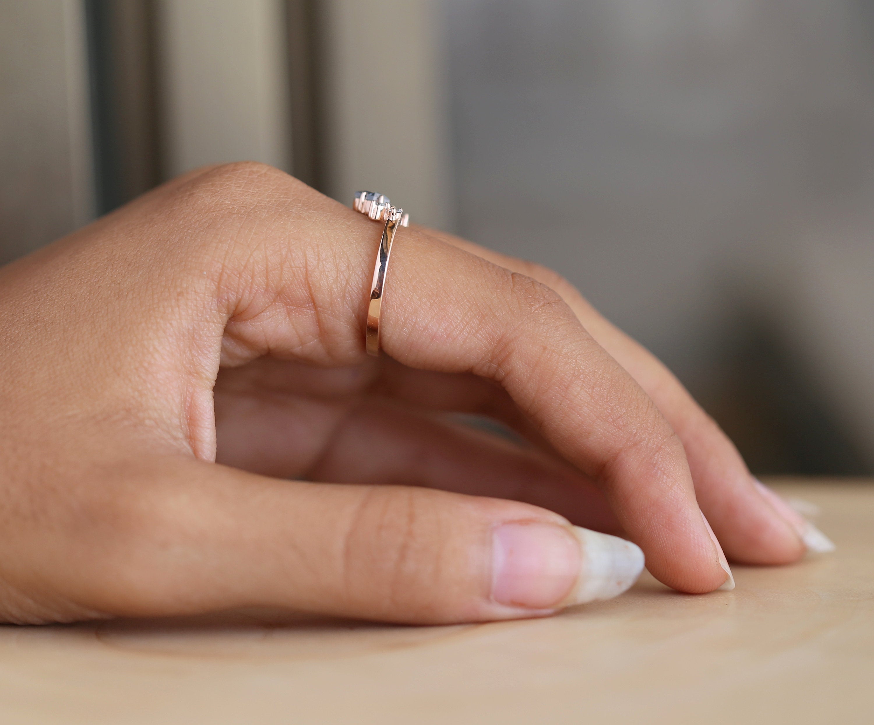 Salt And Pepper Kite Diamond 14K Rose Gold Ring Band Engagement Wedding Gift Band KD316