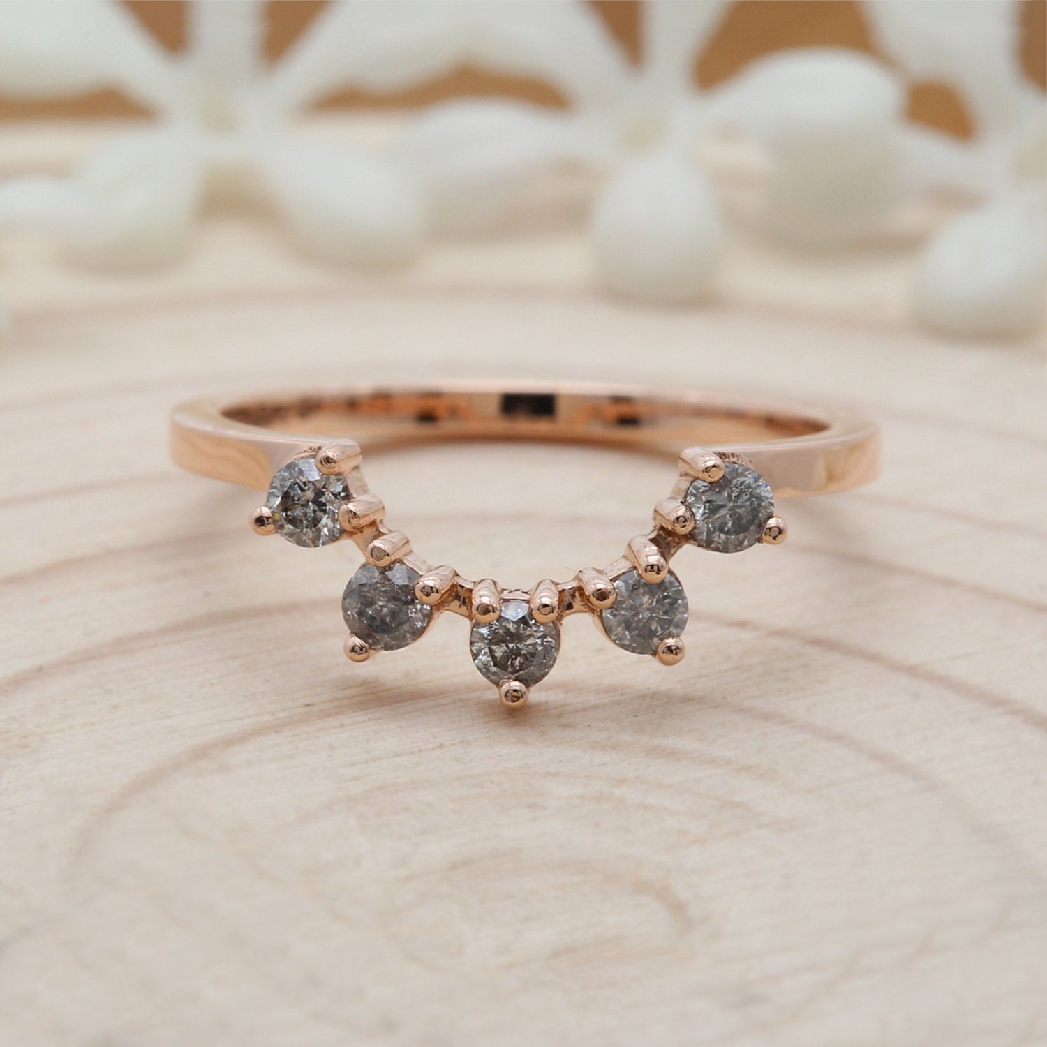 14K Rose Gold Band Salt And Pepper Round Diamond Ring Engagement Wedding Gift Ring KD292
