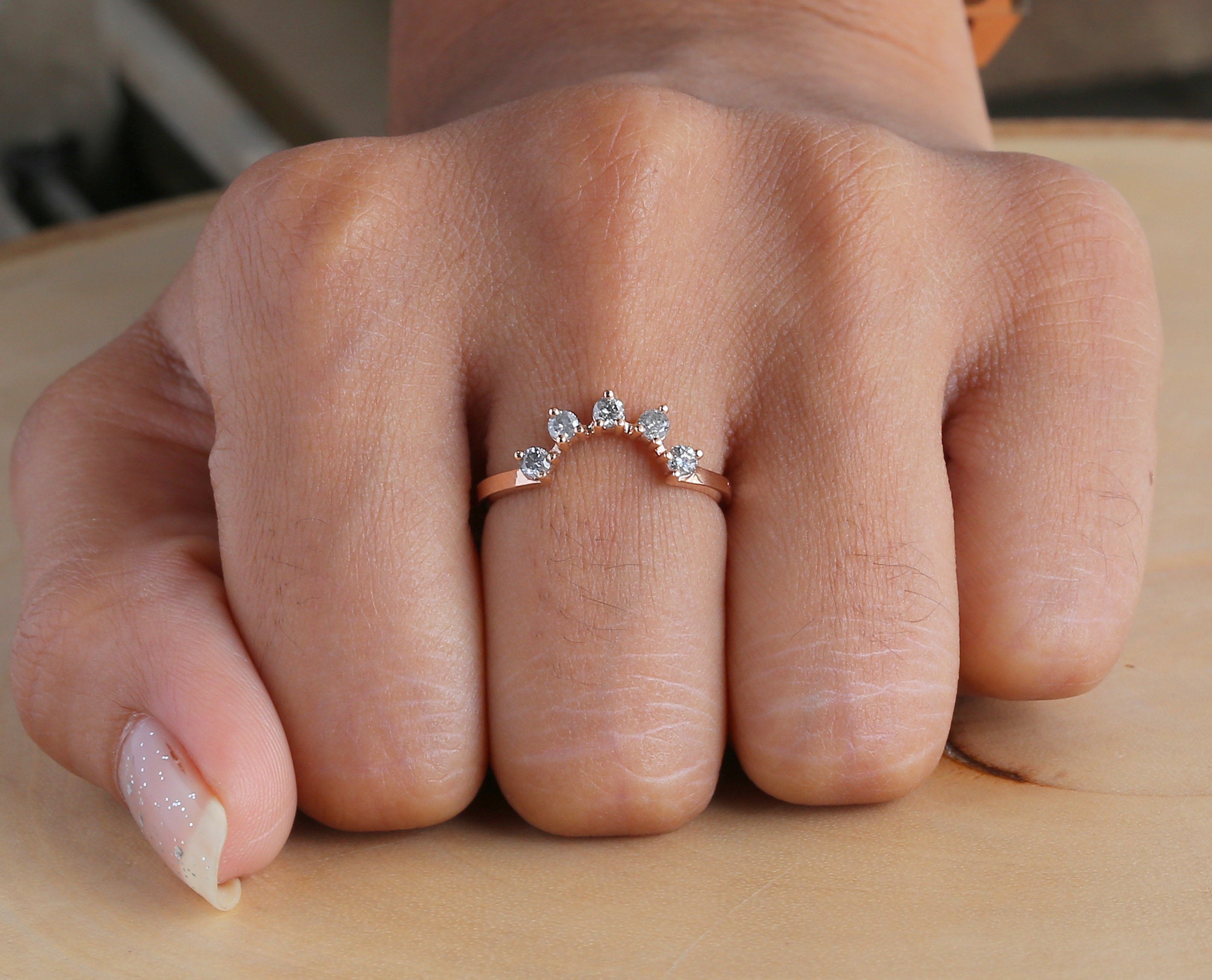 14K Rose Gold Band Salt And Pepper Round Diamond Ring Engagement Wedding Gift Ring KD292