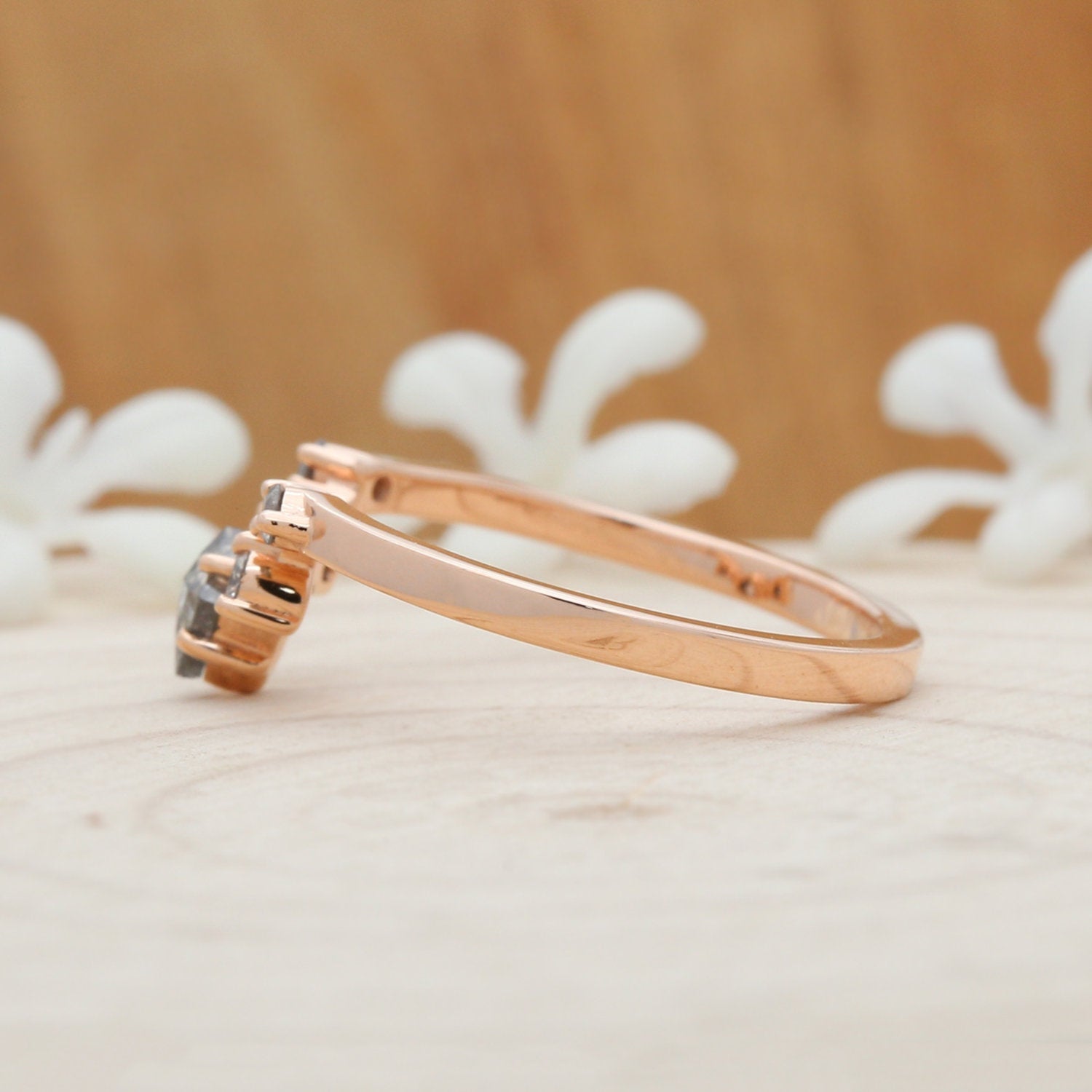 Salt And Pepper Kite Diamond 14K Rose Gold Ring Band Engagement Wedding Gift Band KD316