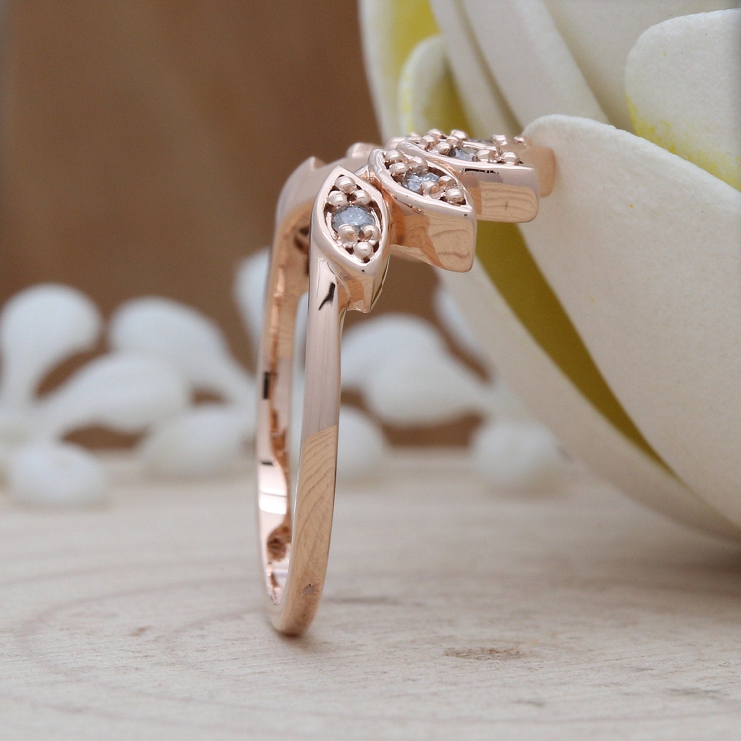 Salt And Pepper Round Diamond 14K Rose Gold Ring Band Engagement Wedding Gift Band KD423