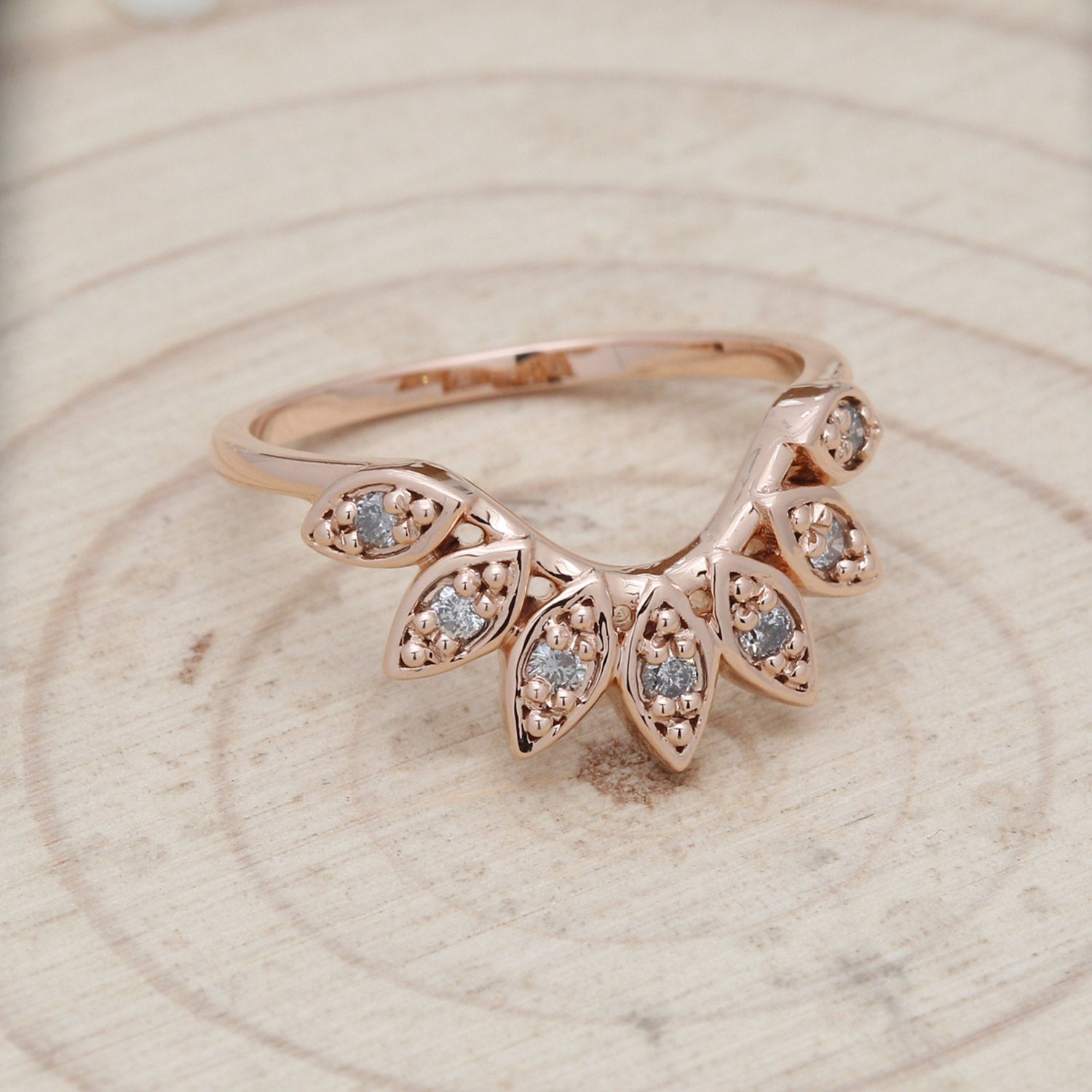 Salt And Pepper Round Diamond 14K Rose Gold Ring Band Engagement Wedding Gift Band KD423