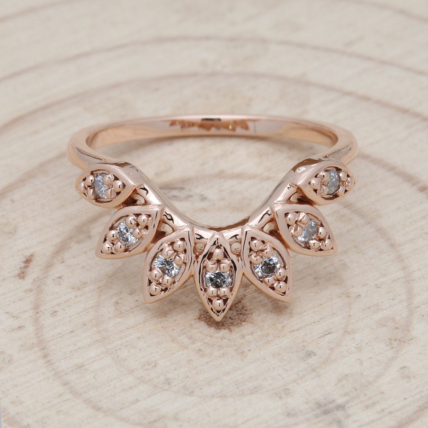 Salt And Pepper Round Diamond 14K Rose Gold Ring Band Engagement Wedding Gift Band KD423