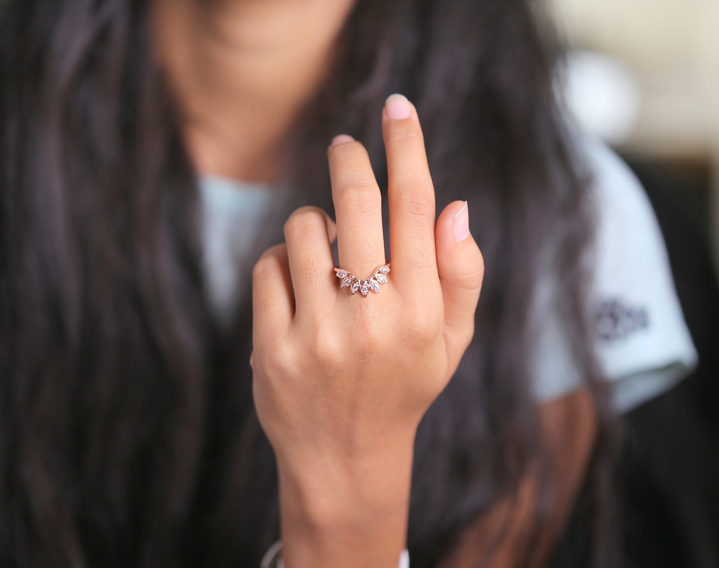 Salt And Pepper Round Diamond 14K Rose Gold Ring Band Engagement Wedding Gift Band KD423