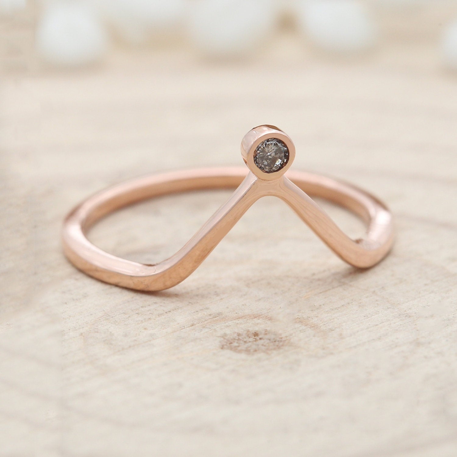 Salt And Pepper Round Diamond 14K Solid Rose Gold Ring Band Engagement Wedding Gift Band KD524