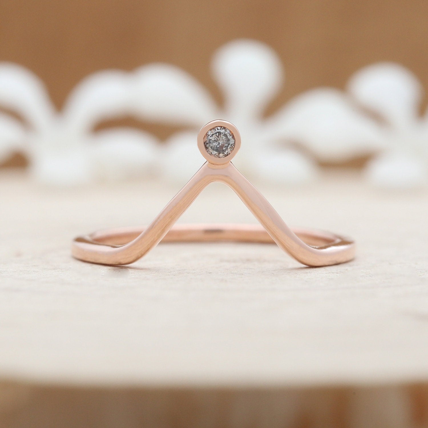 Salt And Pepper Round Diamond 14K Solid Rose Gold Ring Band Engagement Wedding Gift Band KD524