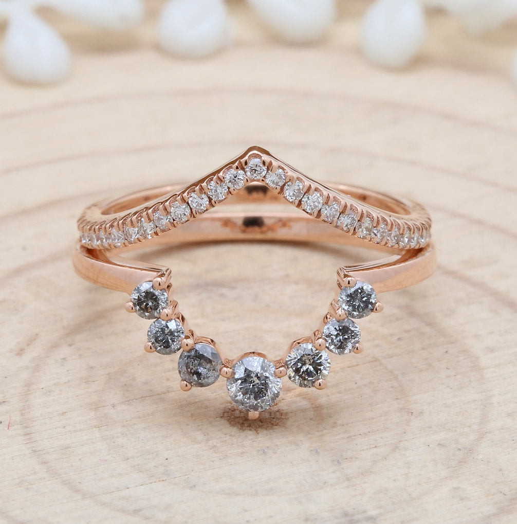 Salt And Pepper Round Diamond 14K Gold Ring Band Engagement Wedding Gift Band Ring KD618