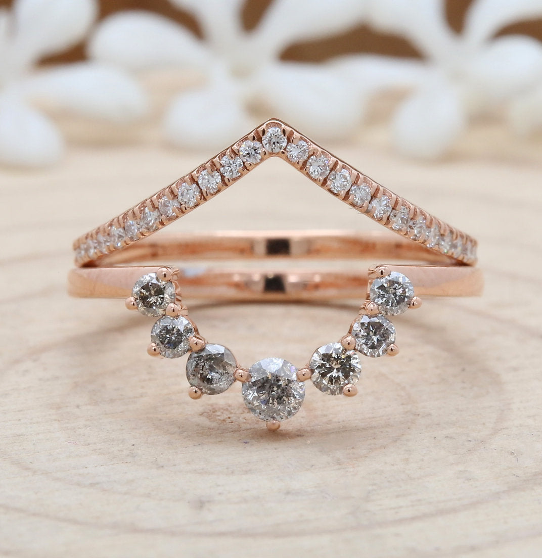 Salt And Pepper Round Diamond 14K Gold Ring Band Engagement Wedding Gift Band Ring KD618