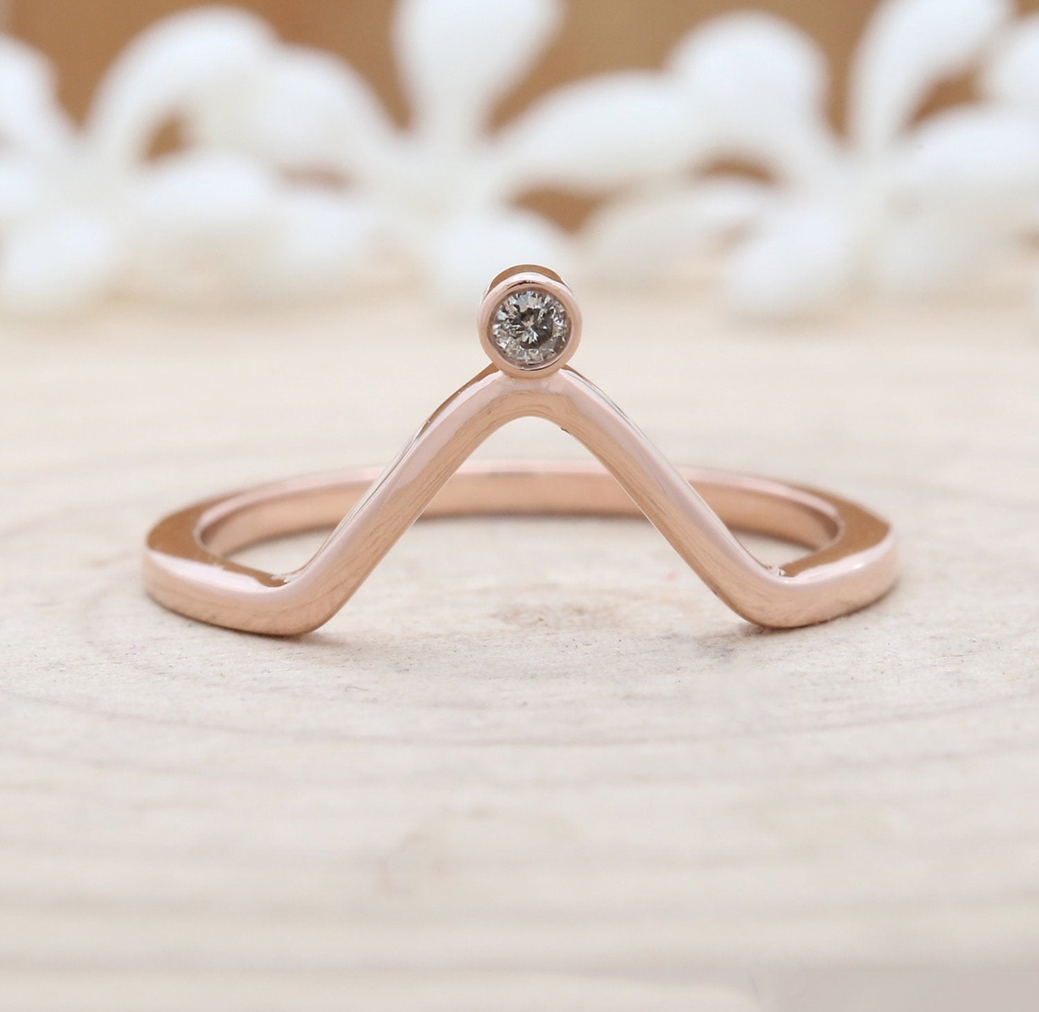 Salt And Pepper Round Diamond 14K Rose Gold Ring Band Engagement Wedding Gift Band Ring KD620
