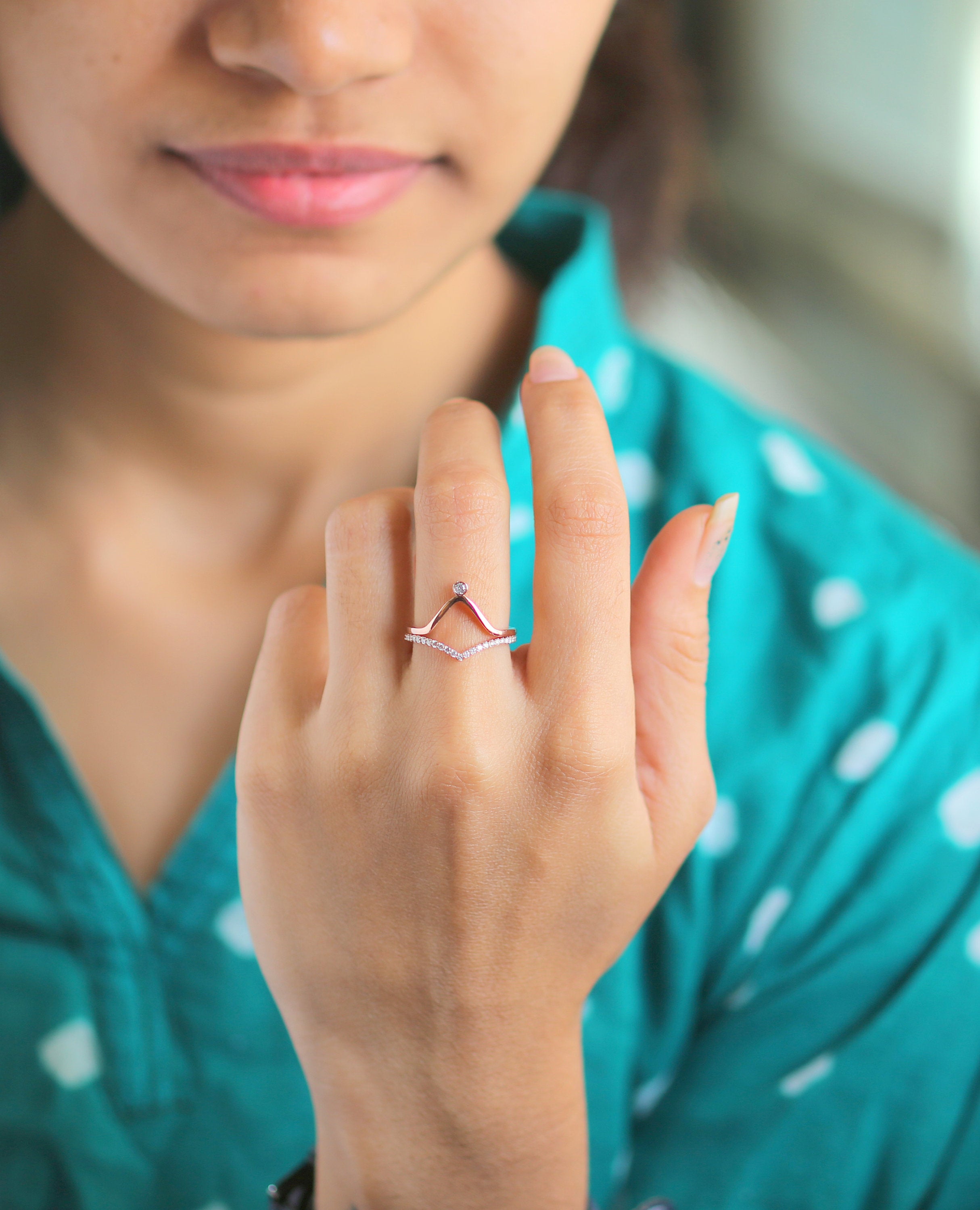 Salt And Pepper Round Diamond 14K Rose Gold Ring Band Engagement Wedding Gift Band Ring KD620