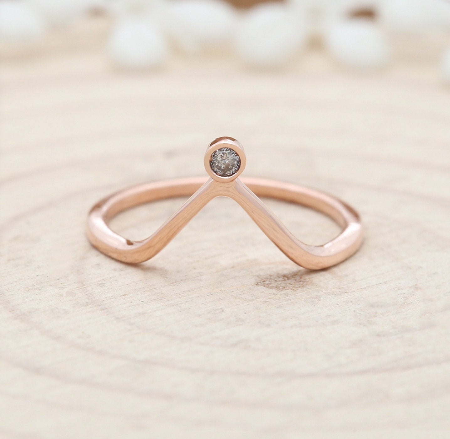 Salt And Pepper Round Diamond 14K Solid Rose Gold Ring Band Engagement Wedding Gift Band KD524