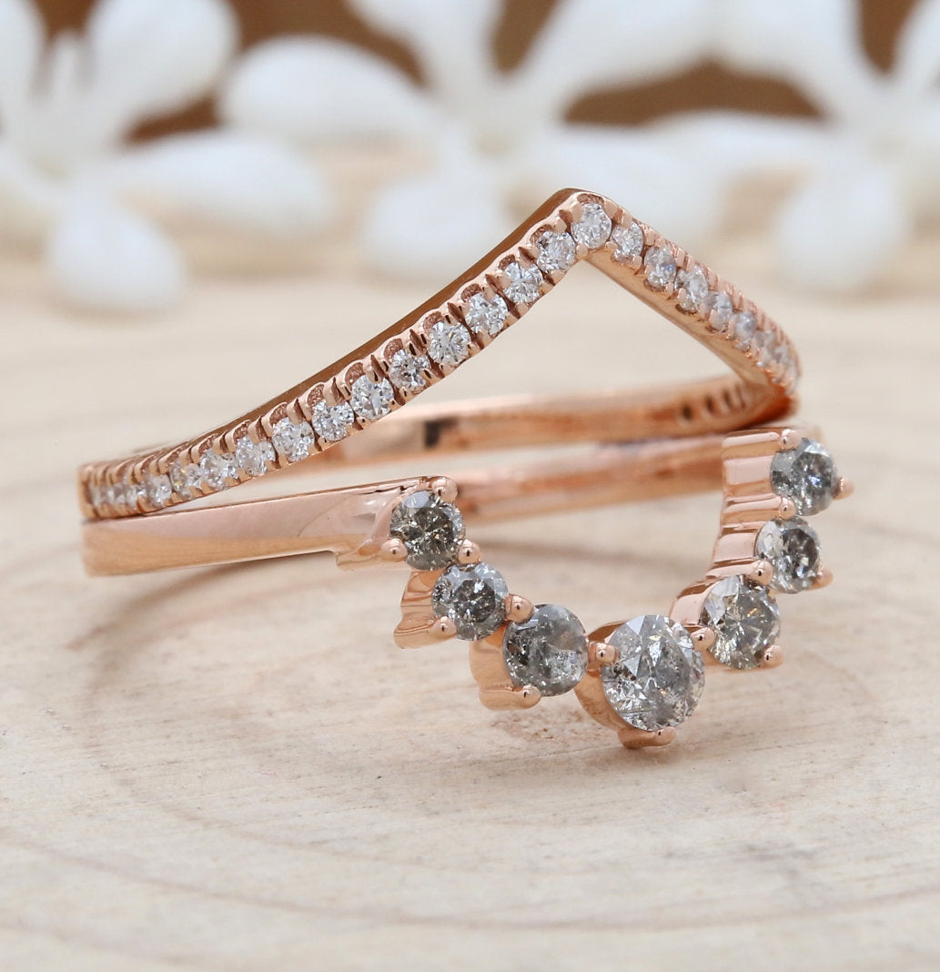 Salt And Pepper Round Diamond 14K Gold Ring Band Engagement Wedding Gift Band Ring KD618
