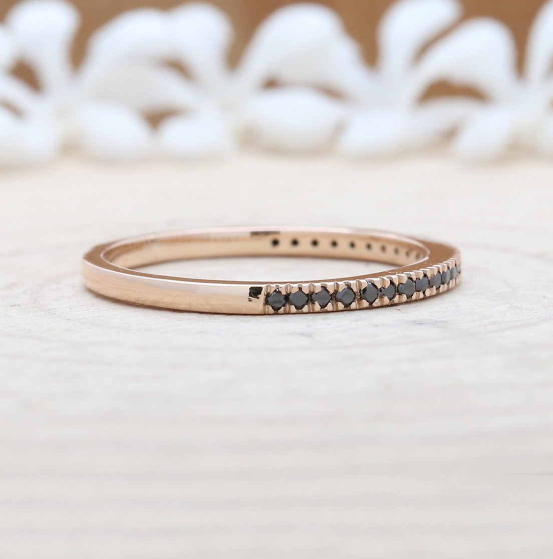 14K Rose Gold Band Natural Black Round Diamond Ring Engagement Wedding Bridal Gift Ring KD078