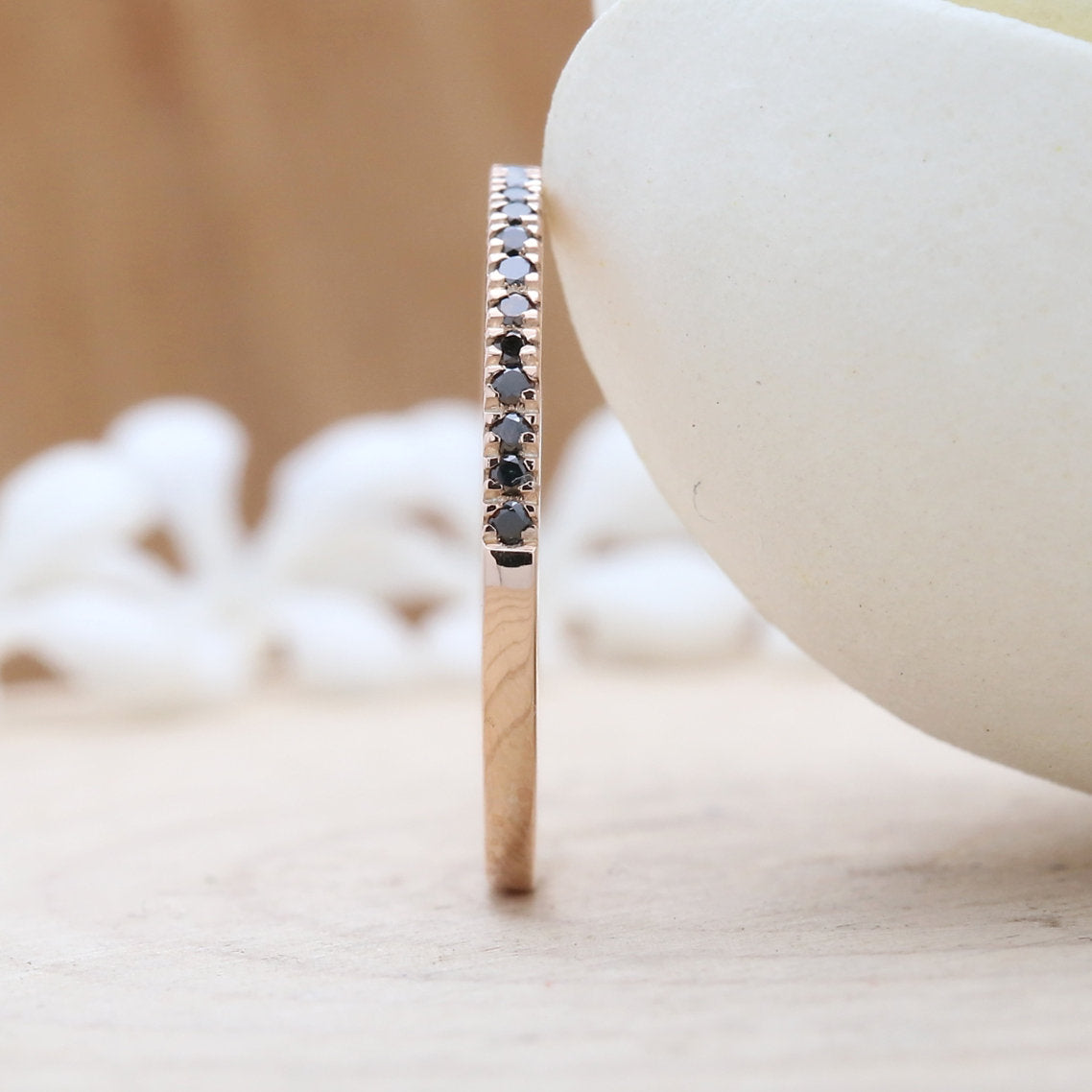 14K Rose Gold Band Natural Black Round Diamond Ring Engagement Wedding Bridal Gift Ring KD078