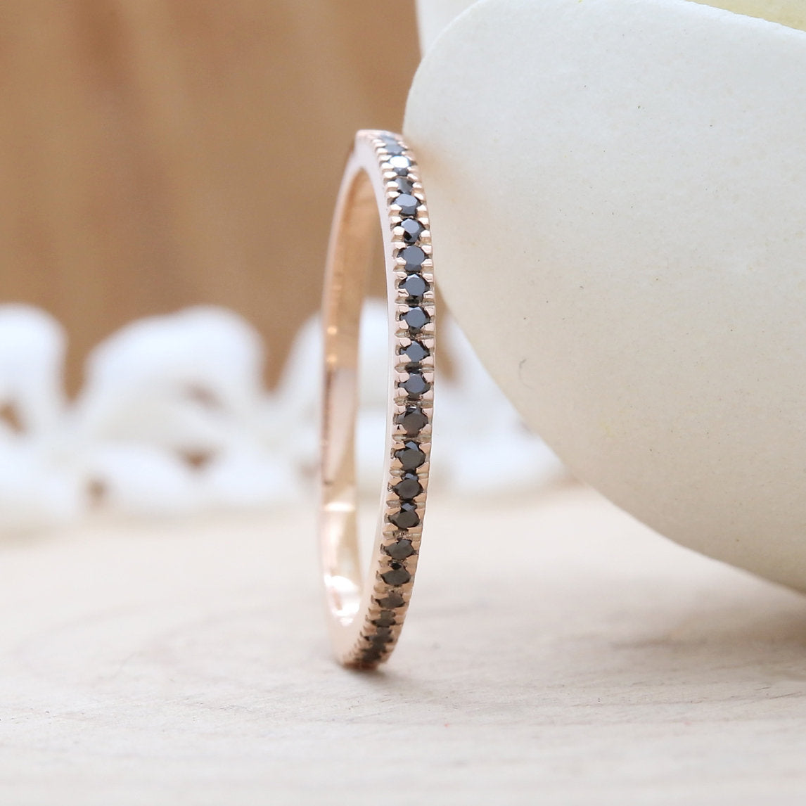 14K Rose Gold Band Natural Black Round Diamond Ring Engagement Wedding Bridal Gift Ring KD078