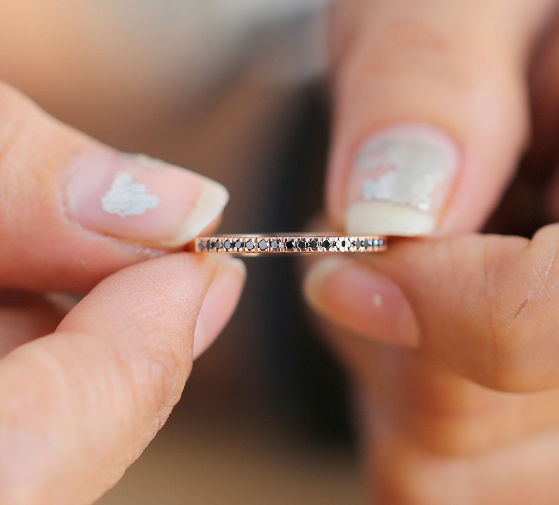 14K Rose Gold Band Natural Black Round Diamond Ring Engagement Wedding Bridal Gift Ring KD078