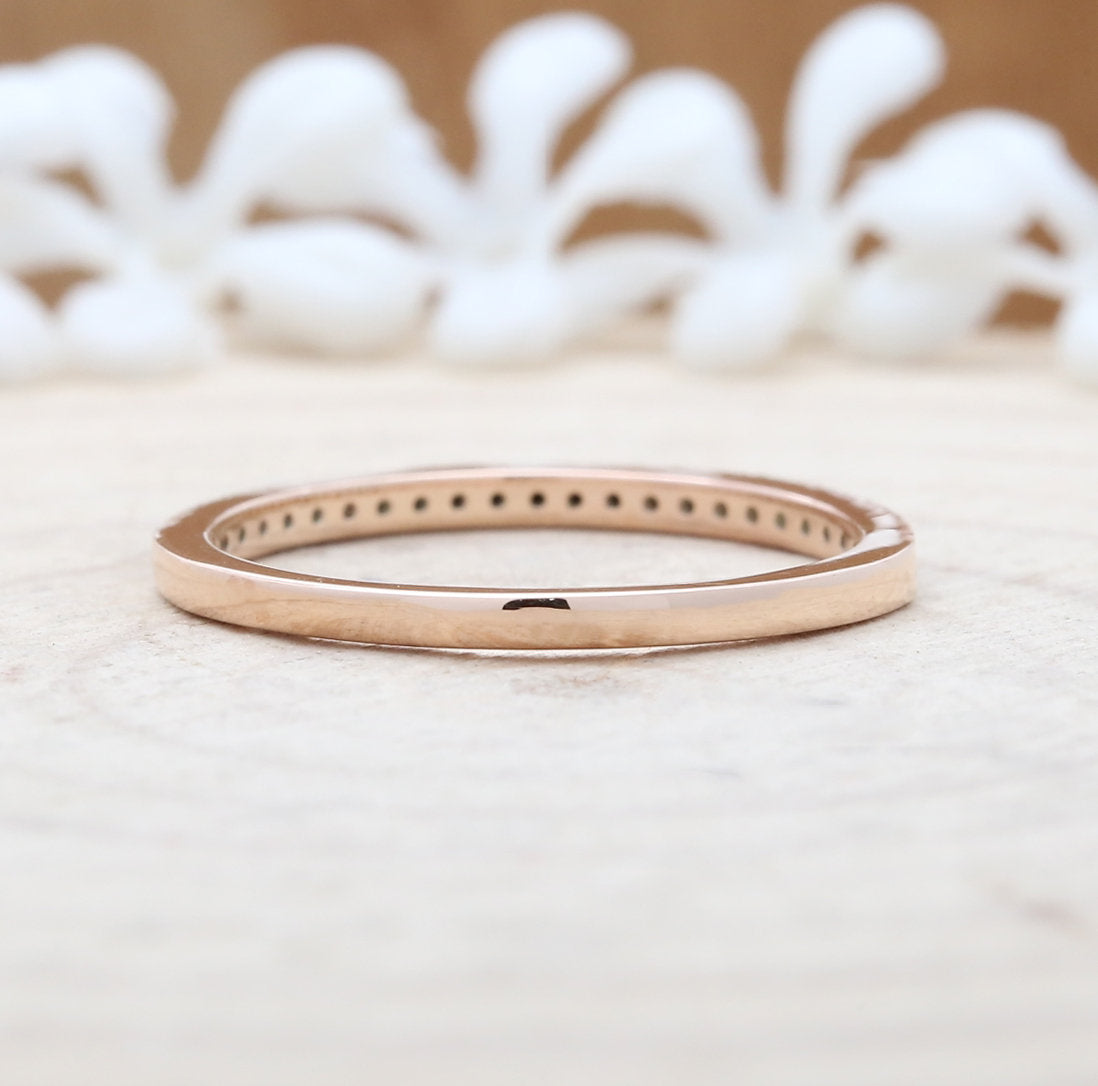 14K Rose Gold Band Natural Black Round Diamond Ring Engagement Wedding Bridal Gift Ring KD078