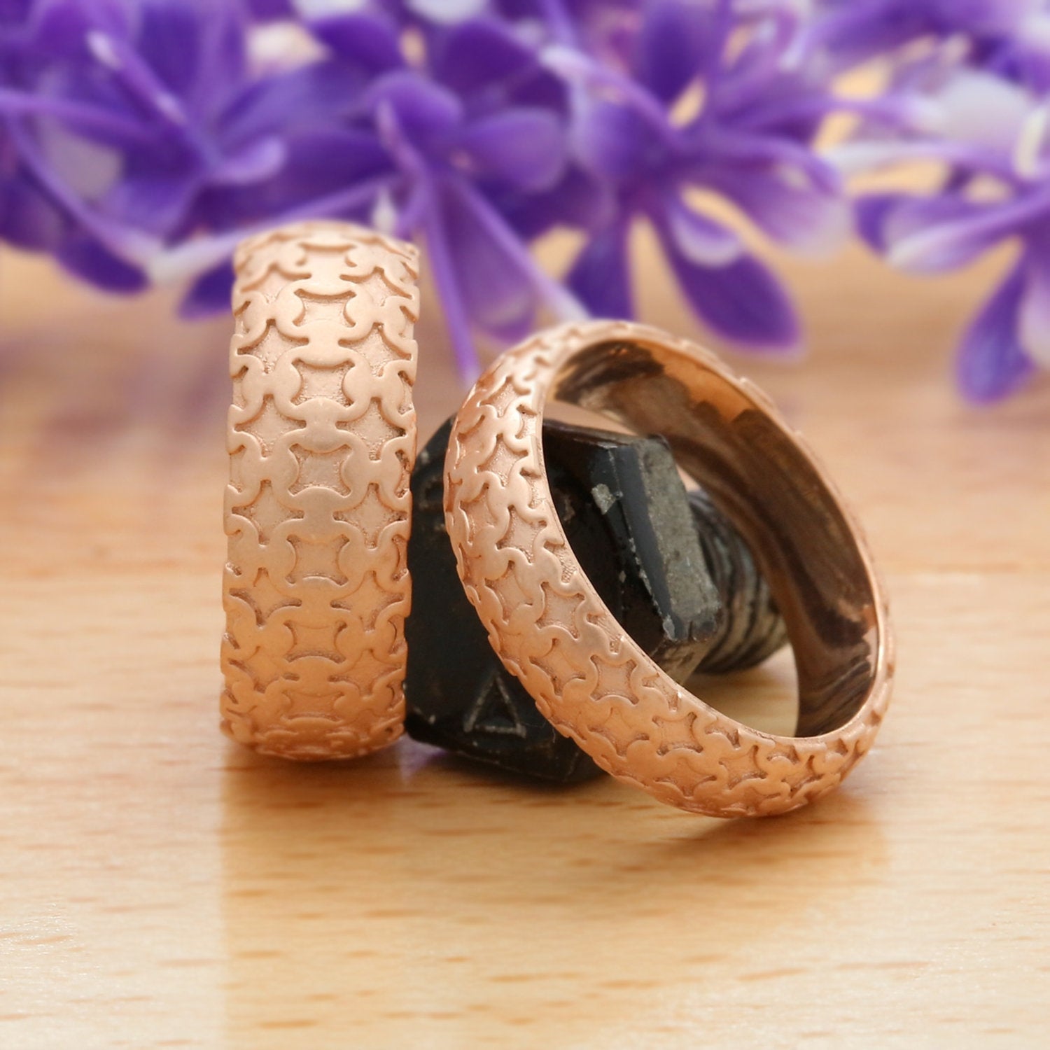 Couple Wedding Band Ring 14K Rose White Yellow Solid Matte Gold Ring Engagement Gift Ring KD779