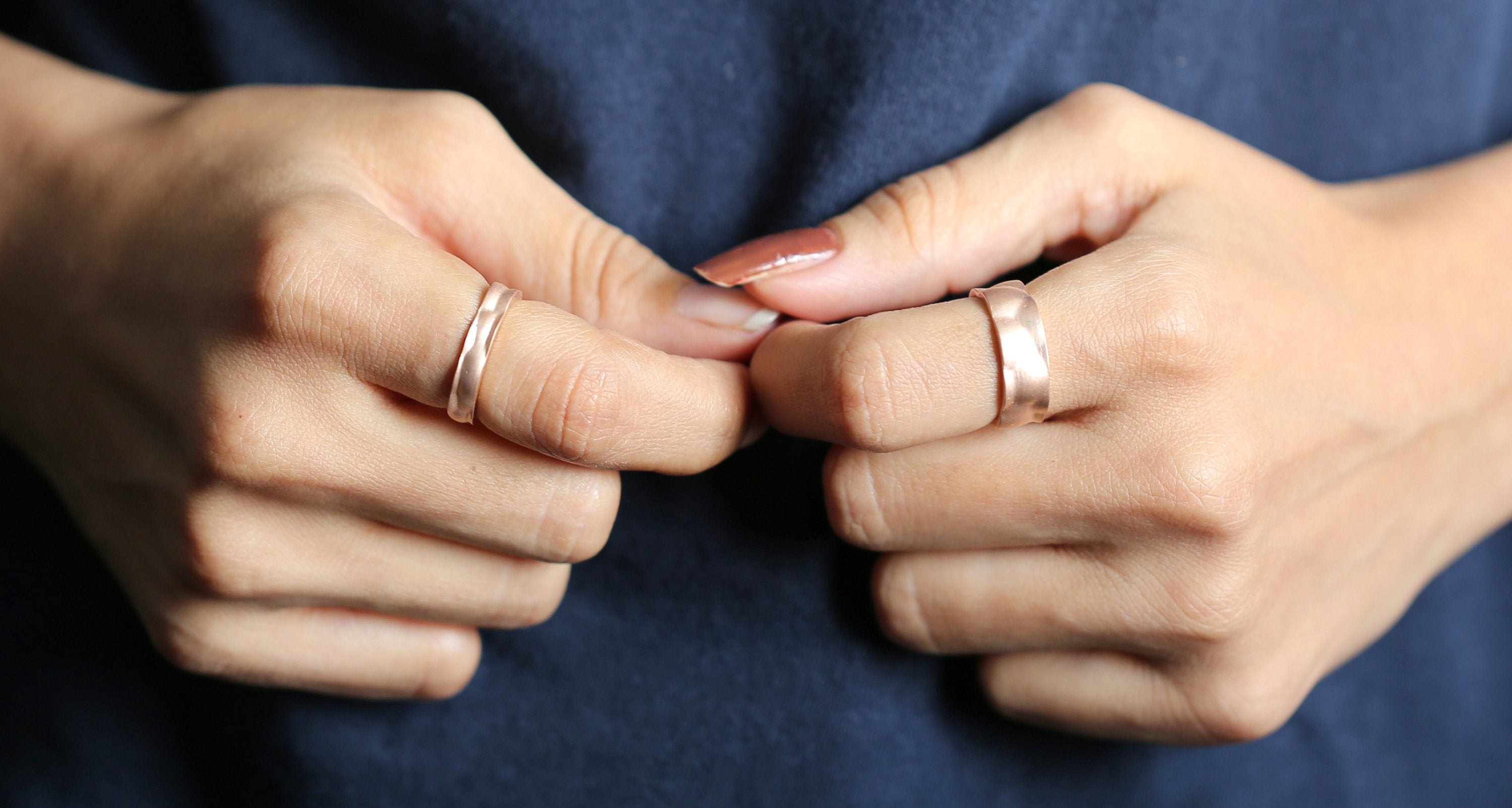 Couple Wedding Hammer Band Ring 14K Rose White Yellow Solid Matte Gold Ring Engagement Gift Ring KD781
