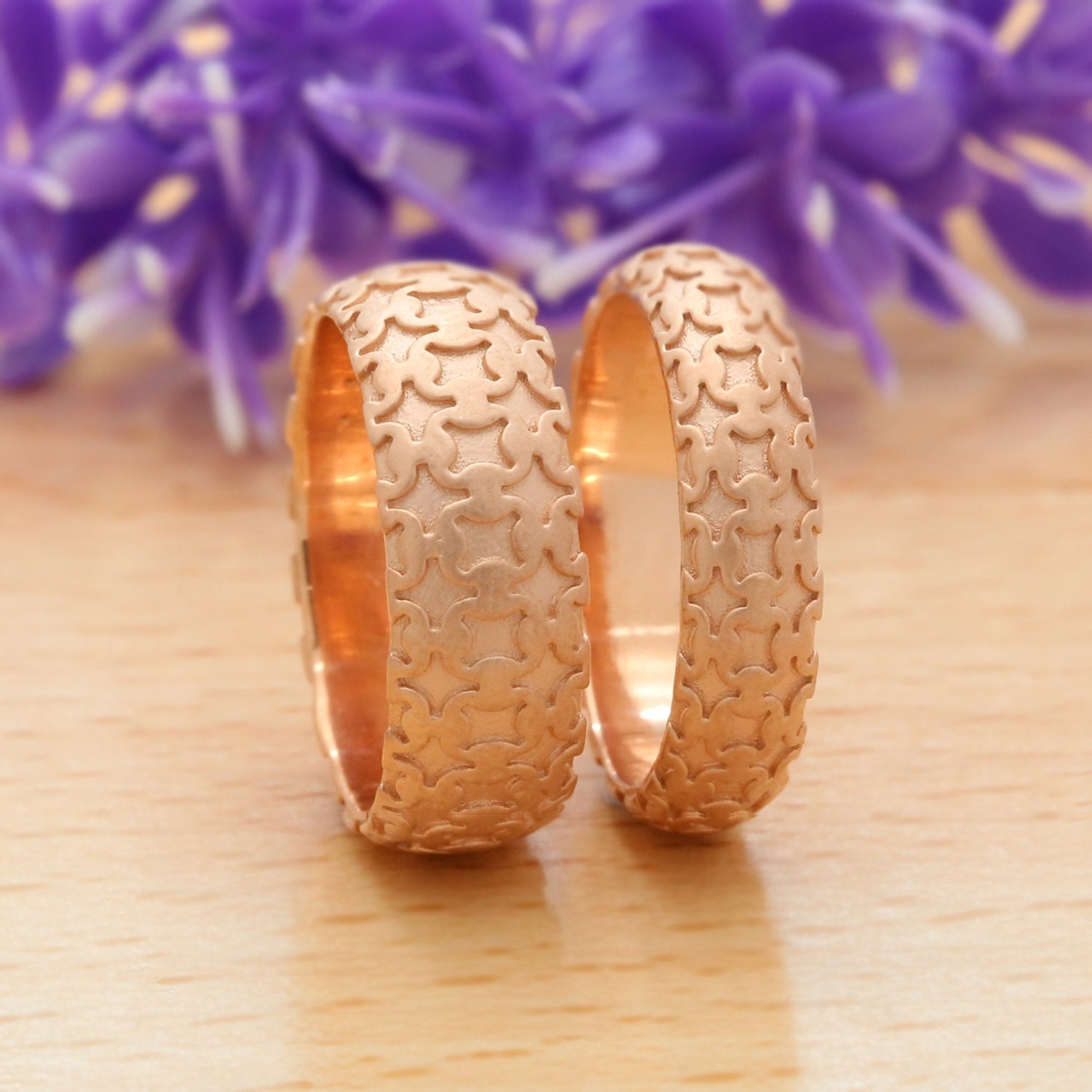 Couple Wedding Band Ring 14K Rose White Yellow Solid Matte Gold Ring Engagement Gift Ring KD779