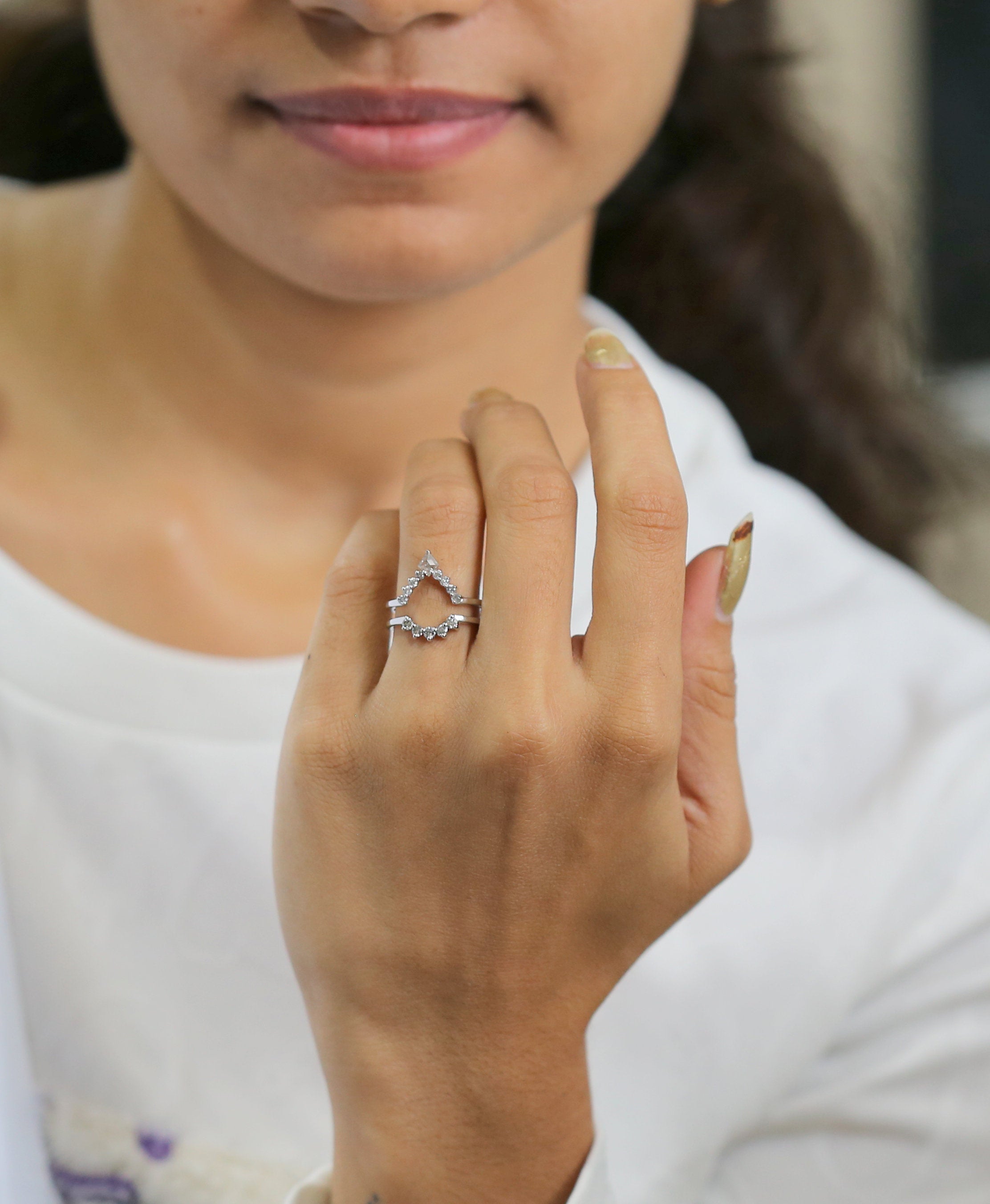 Salt And Pepper Kite Diamond 14K Solid Gold Ring Engagement Wedding Gift Ring KD698