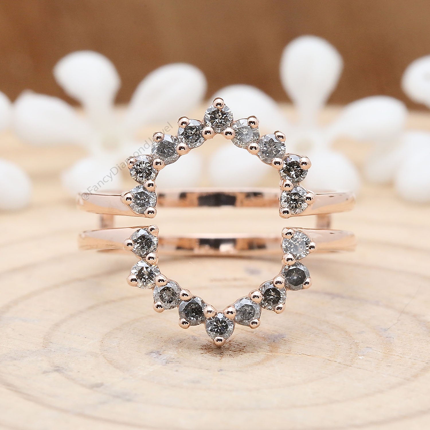 Salt And Pepper Round Diamond 14K Solid Rose White Yellow Gold Ring Engagement Wedding Gift Ring KD702